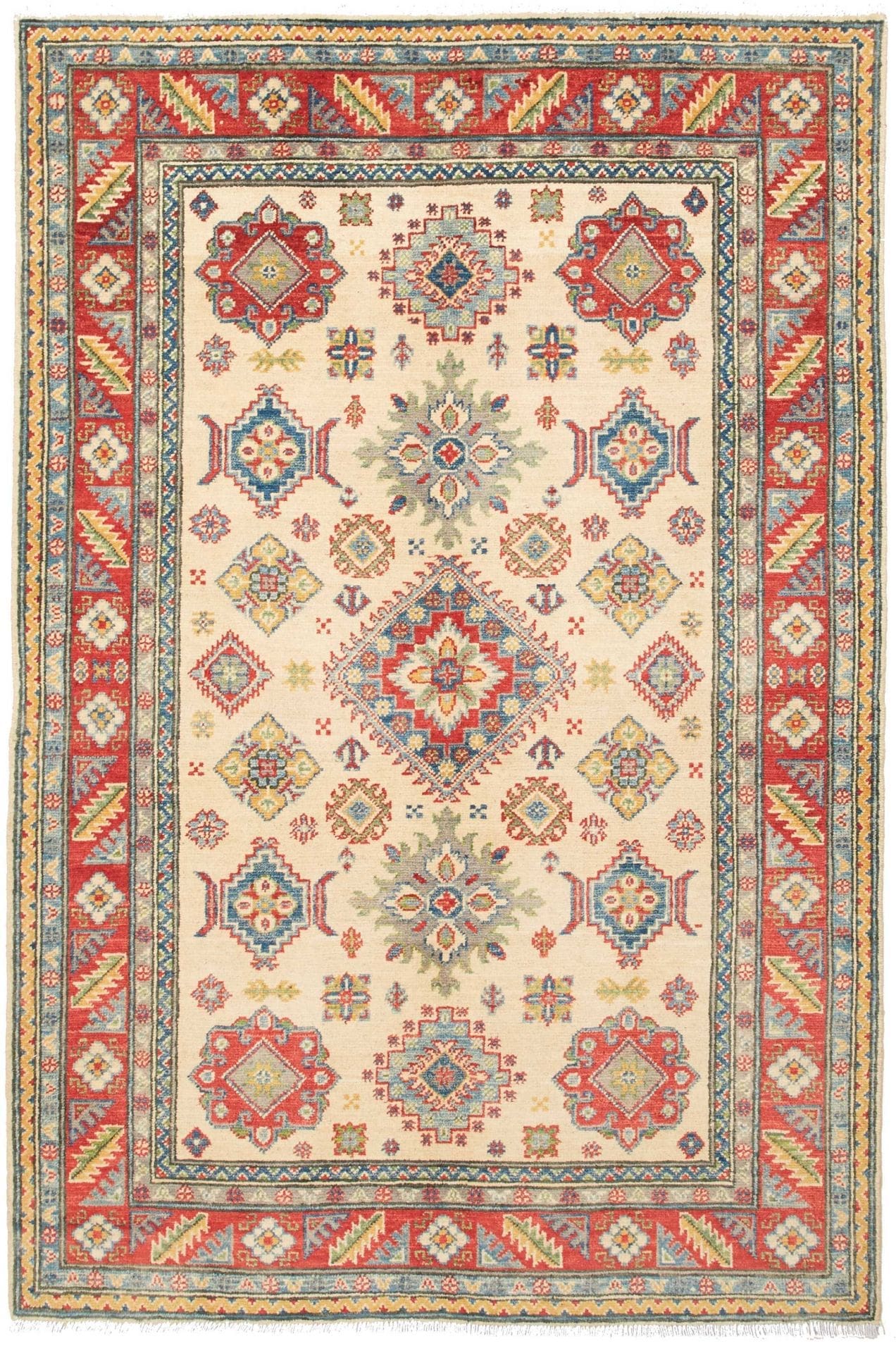 Kazak Teppich 125 x 183cm, geometrisches Muster, handgeknüpft