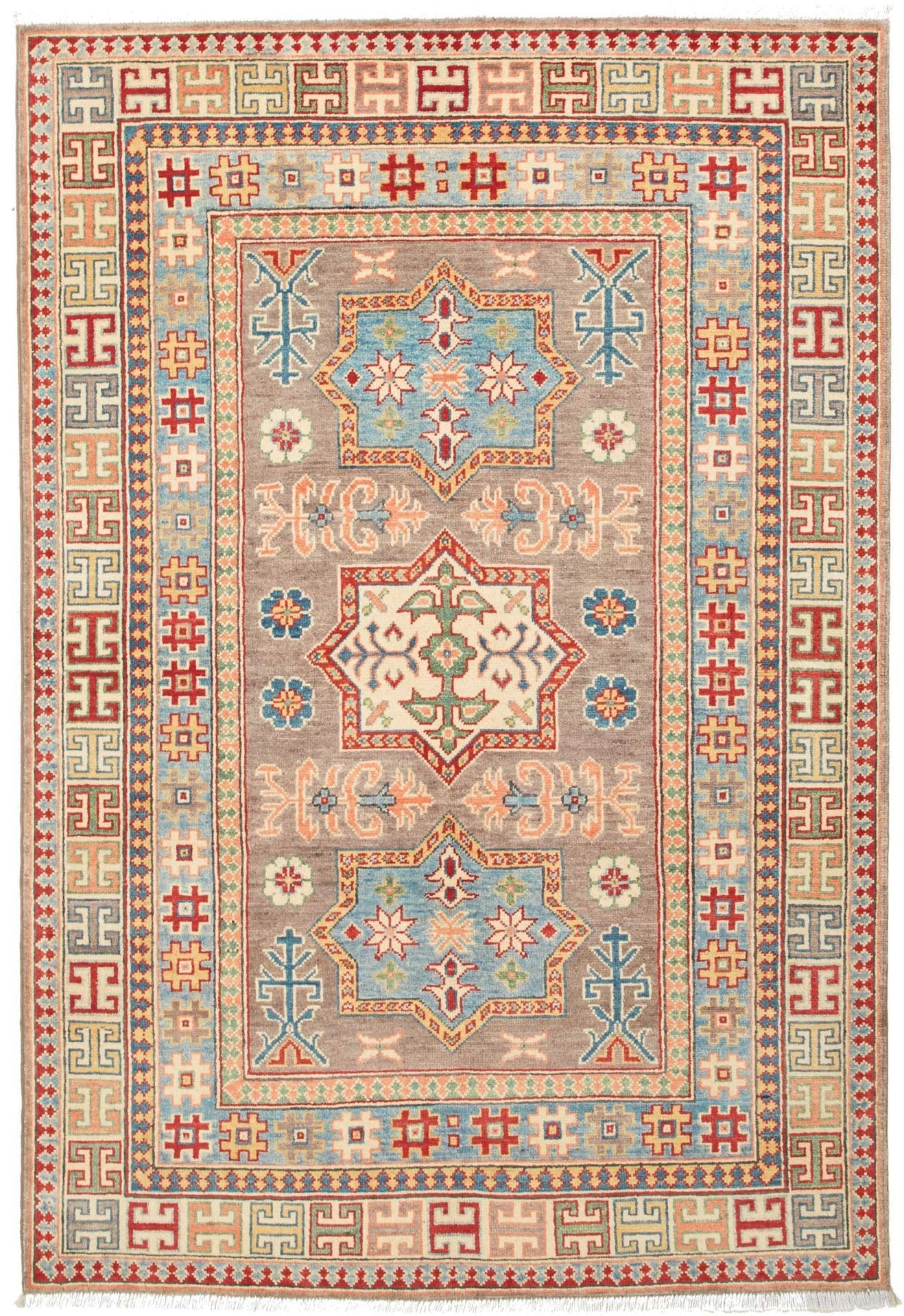 Kazak Teppich 127 x 184 cm - Handgeknüpft, geometrische Muster, Wolle