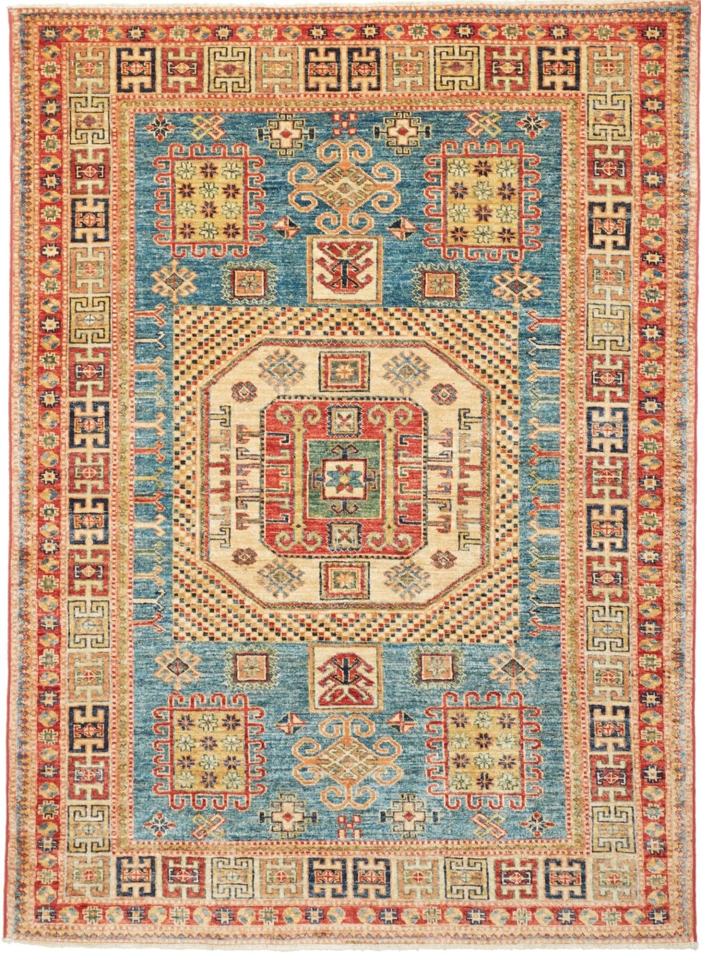 Kazak Teppich 146 x 195 cm, geometrisches Muster, handgeknüpft