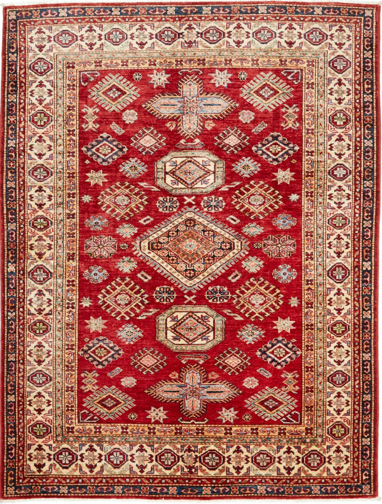 Kazak Teppich 148 x 190cm, geometrisches Muster, handgeknüpft