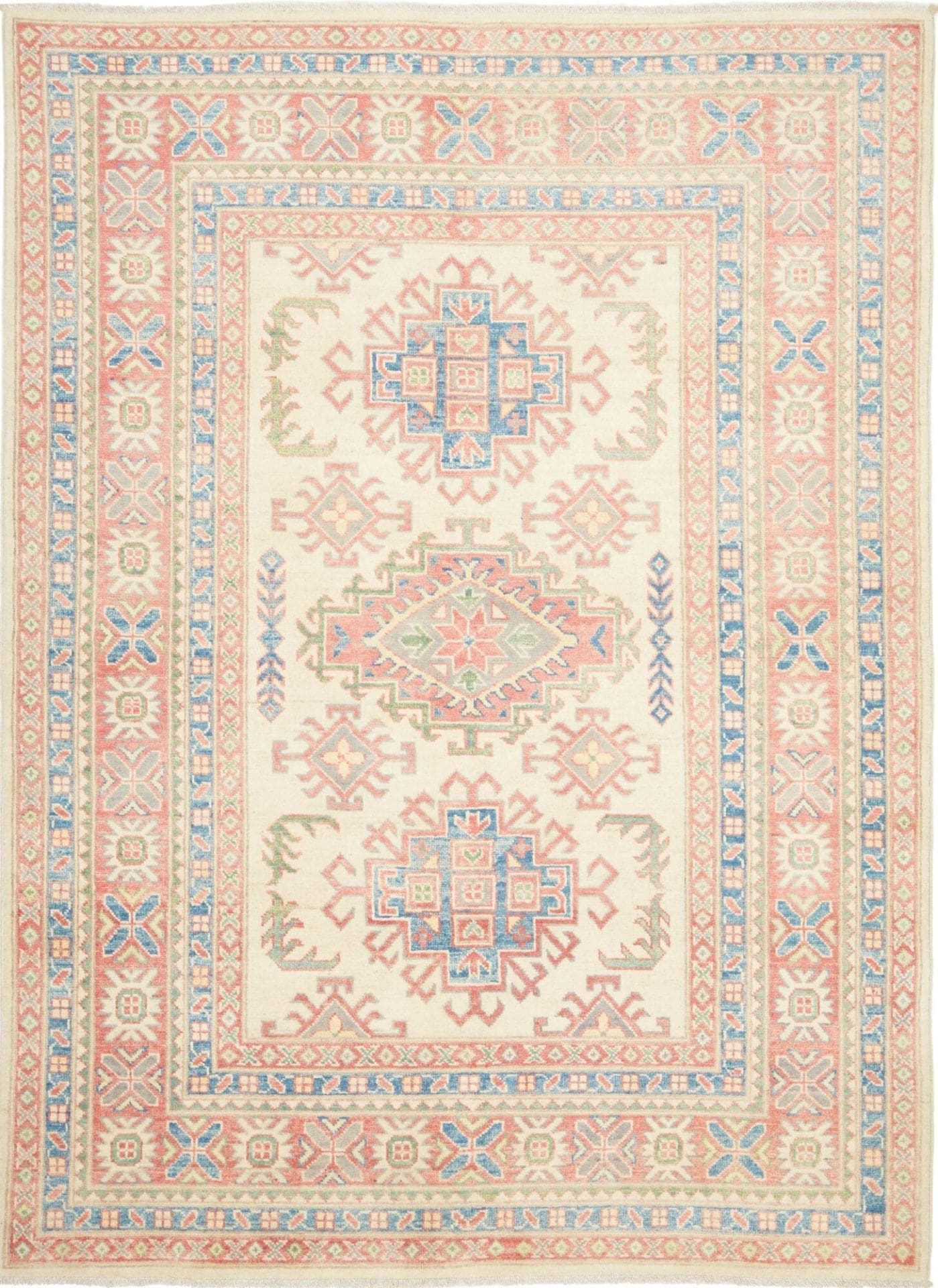 Kazak Teppich 150 x 199cm, geometrisches Muster, handgeknüpft