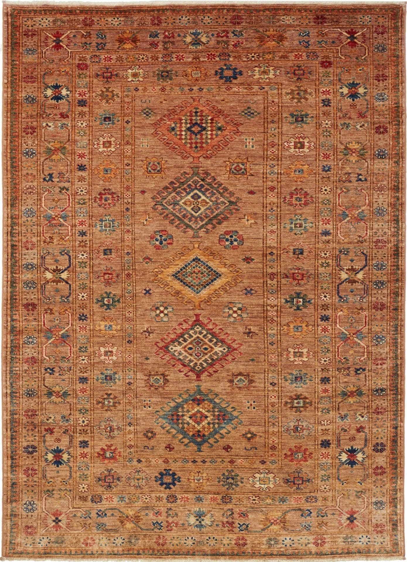 Kazak Teppich 150 x 205 cm, geometrisch, Schurwolle, handgeknüpft