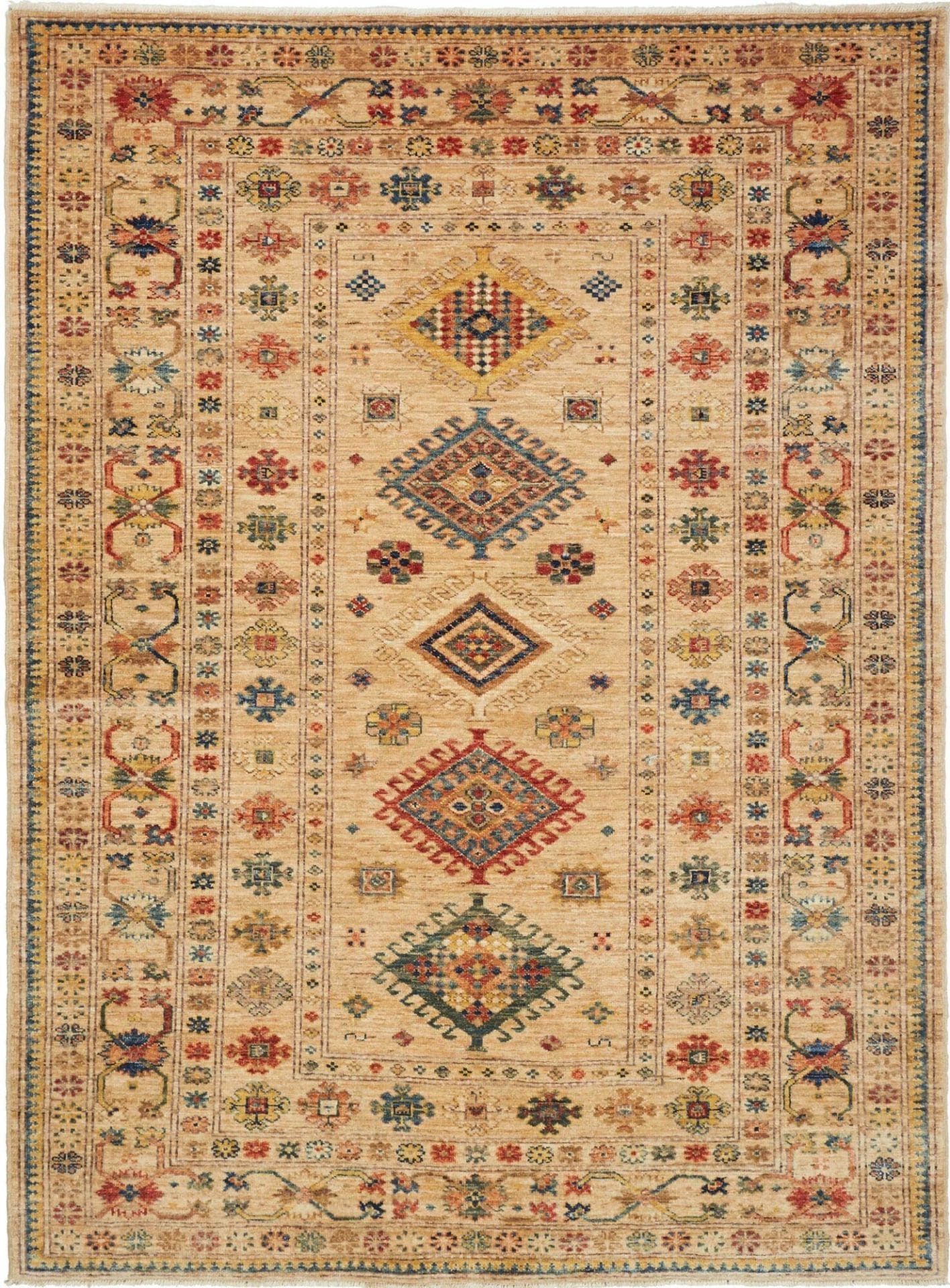 Kazak Teppich 151 x 200cm, geometrisches Muster, handgeknüpft