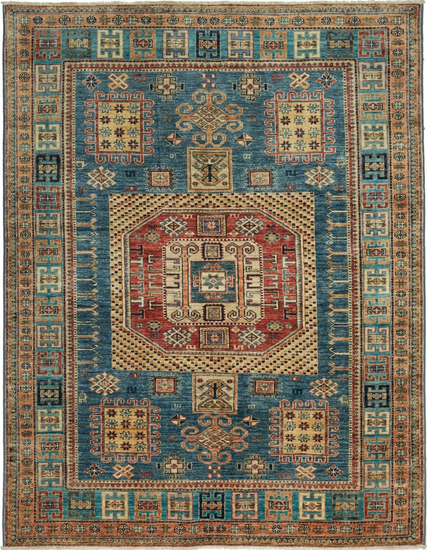 Kazak Teppich 153 x 195 cm, geometrisches Muster, handgeknüpft