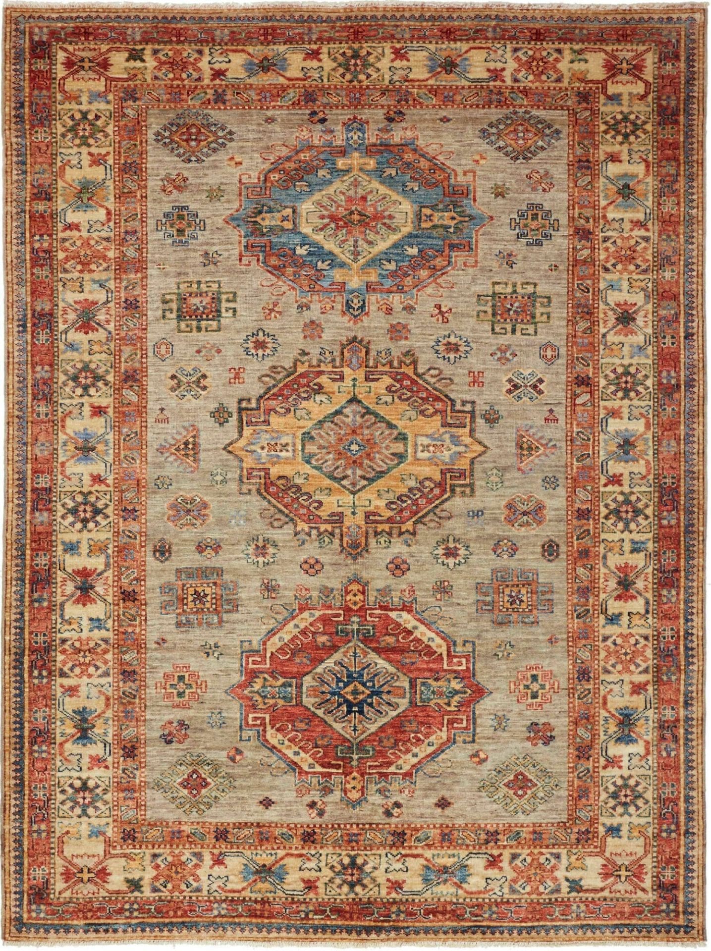 Kazak Teppich 153 x 202 cm – geometrisches Muster, handgeknüpft