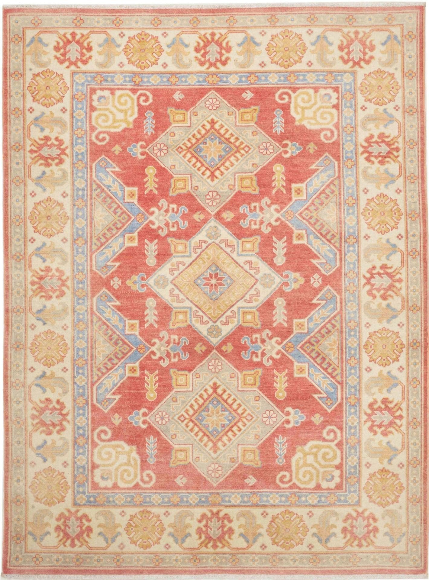 Kazak Teppich 153 x 202cm, handgeknüpft, Wolle, geometrisches Muster