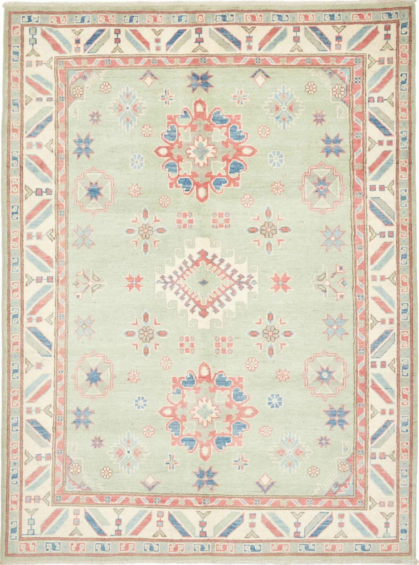 Kazak Teppich 153 x 202cm, Schurwolle, geometrische Muster, handgeknüpft