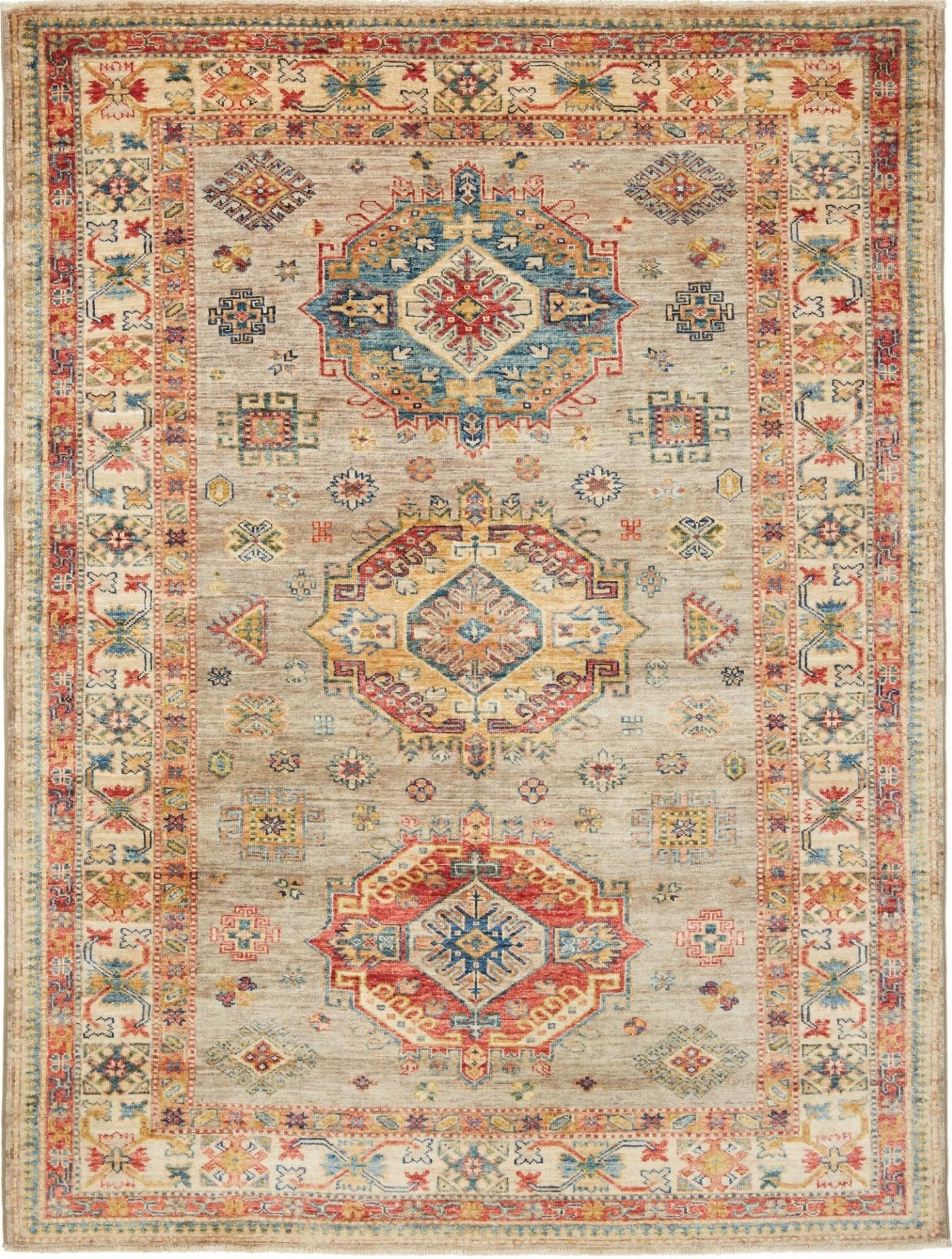 Kazak Teppich 153 x 203cm, geometrisches Design, handgeknüpft