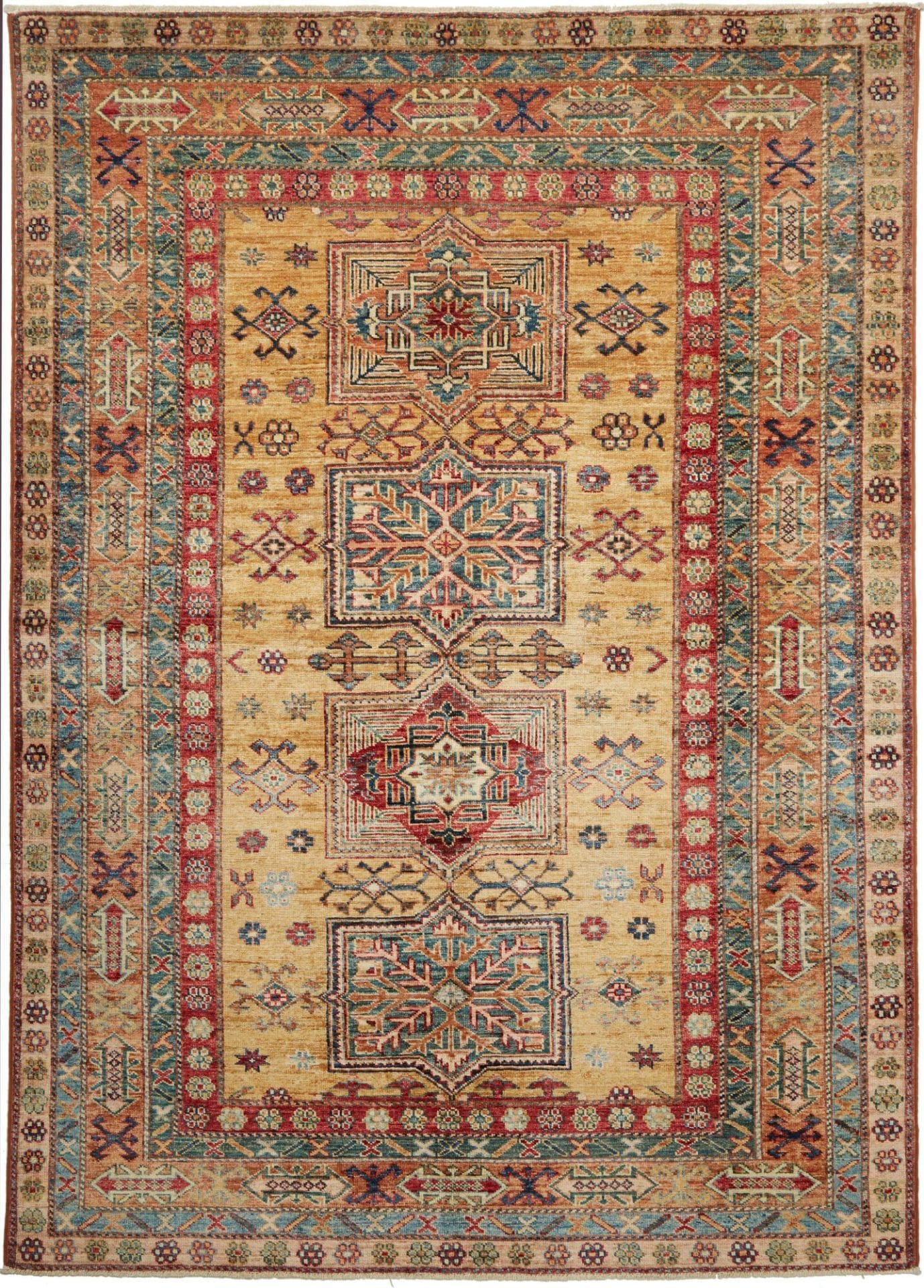 Kazak Teppich 153 x 207 cm, geometrisches Muster, handgeknüpft