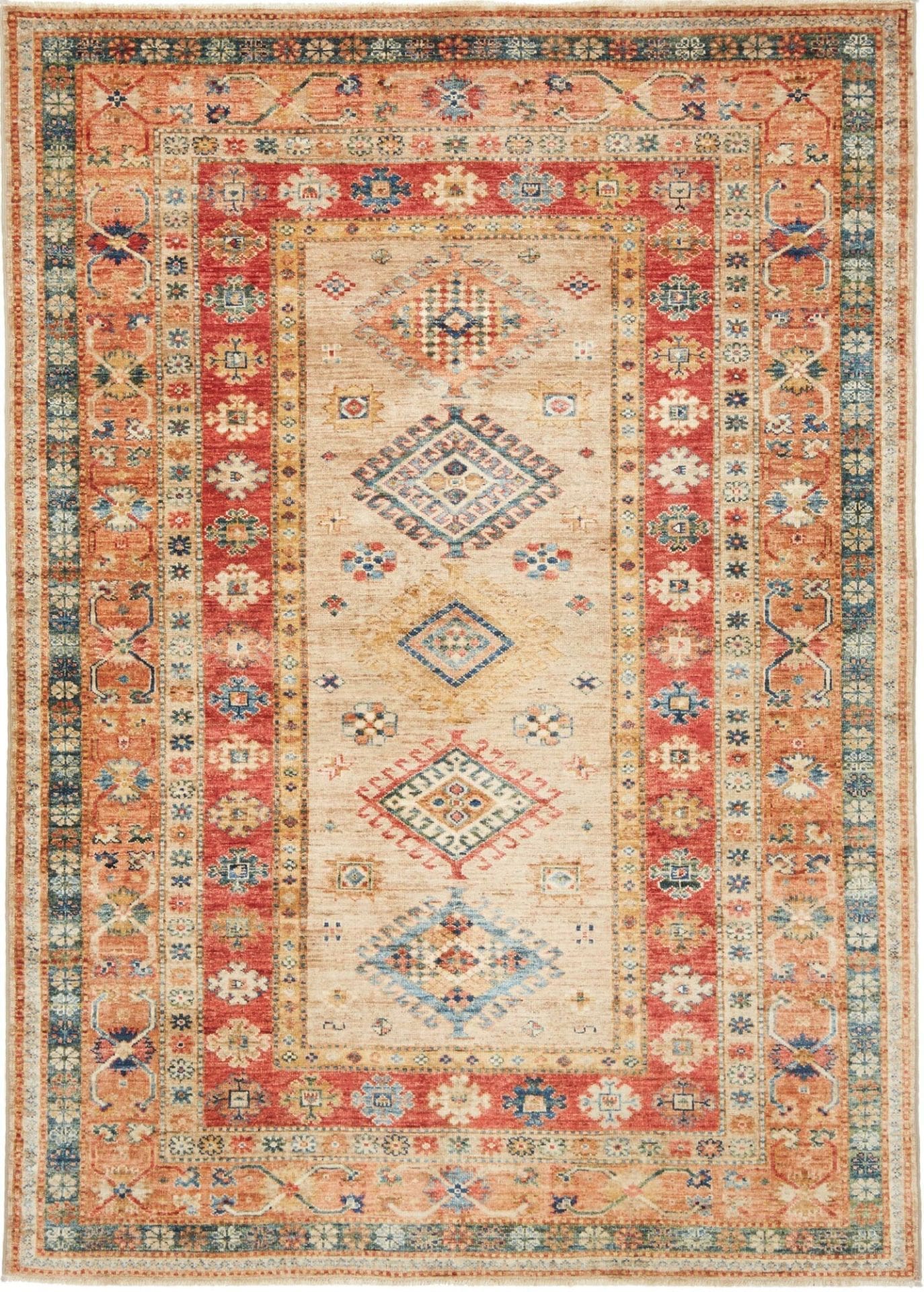 Kazak Teppich 153 x 208cm, geometrische Muster, handgeknüpft
