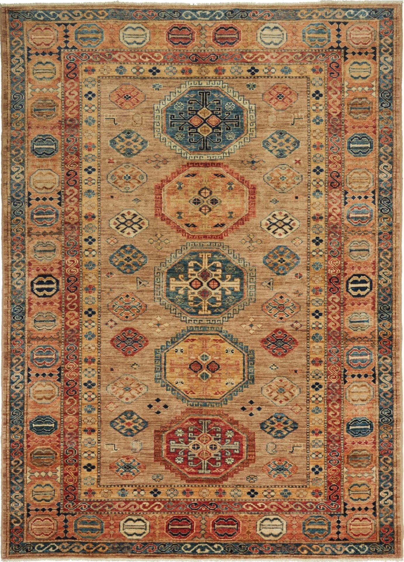 Kazak Teppich 153 x 209 cm, geometrisches Muster, handgeknüpft