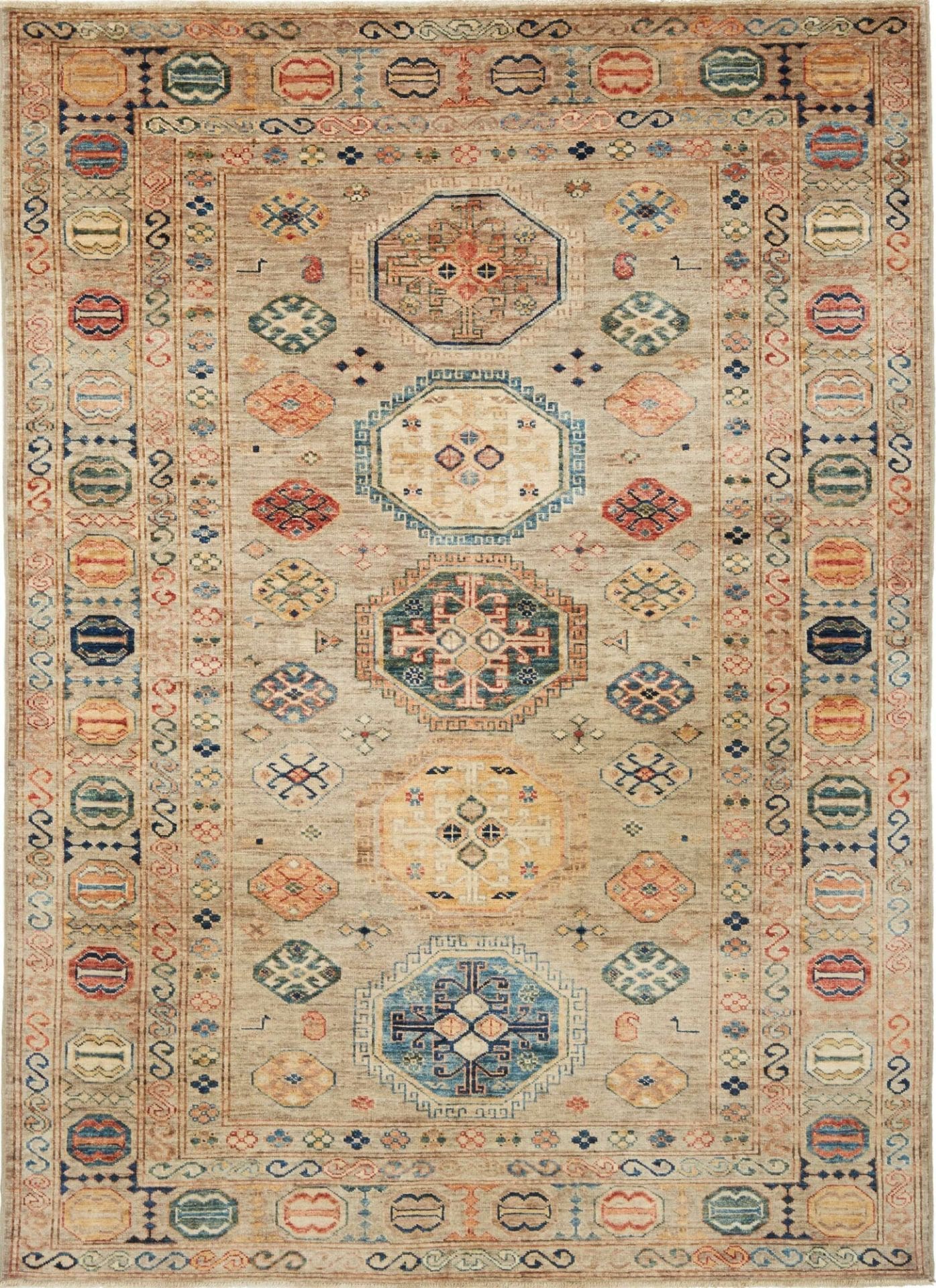 Kazak Teppich 153 x 209cm, geometrisches Muster, handgeknüpft