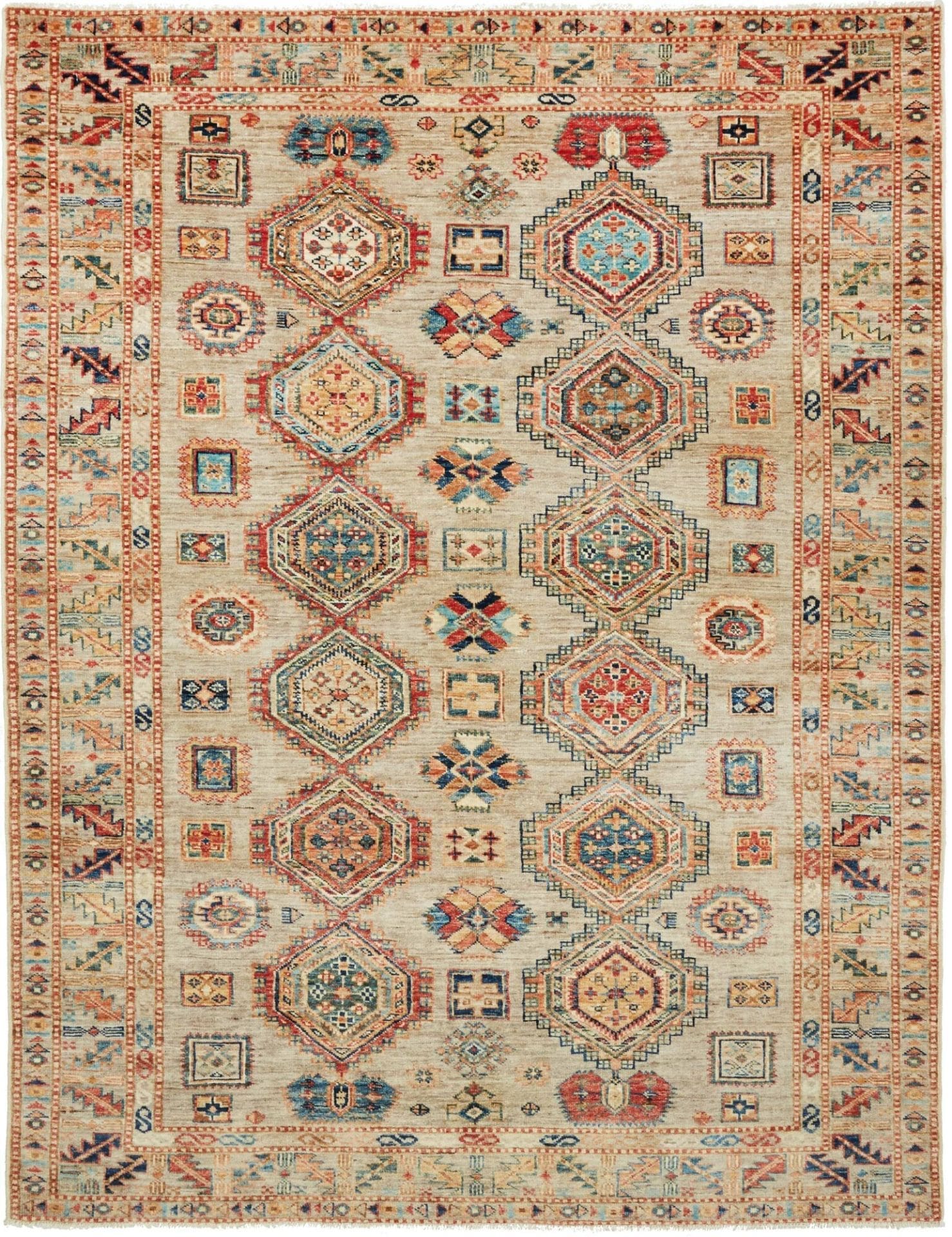 Kazak Teppich 154 x 200cm, geometrische Muster, handgeknüpft