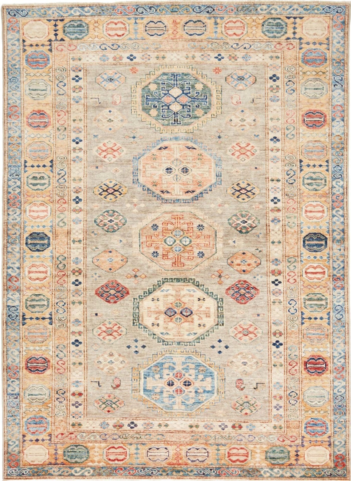 Kazak Teppich 154 x 209cm, geometrische Muster, handgeknüpft