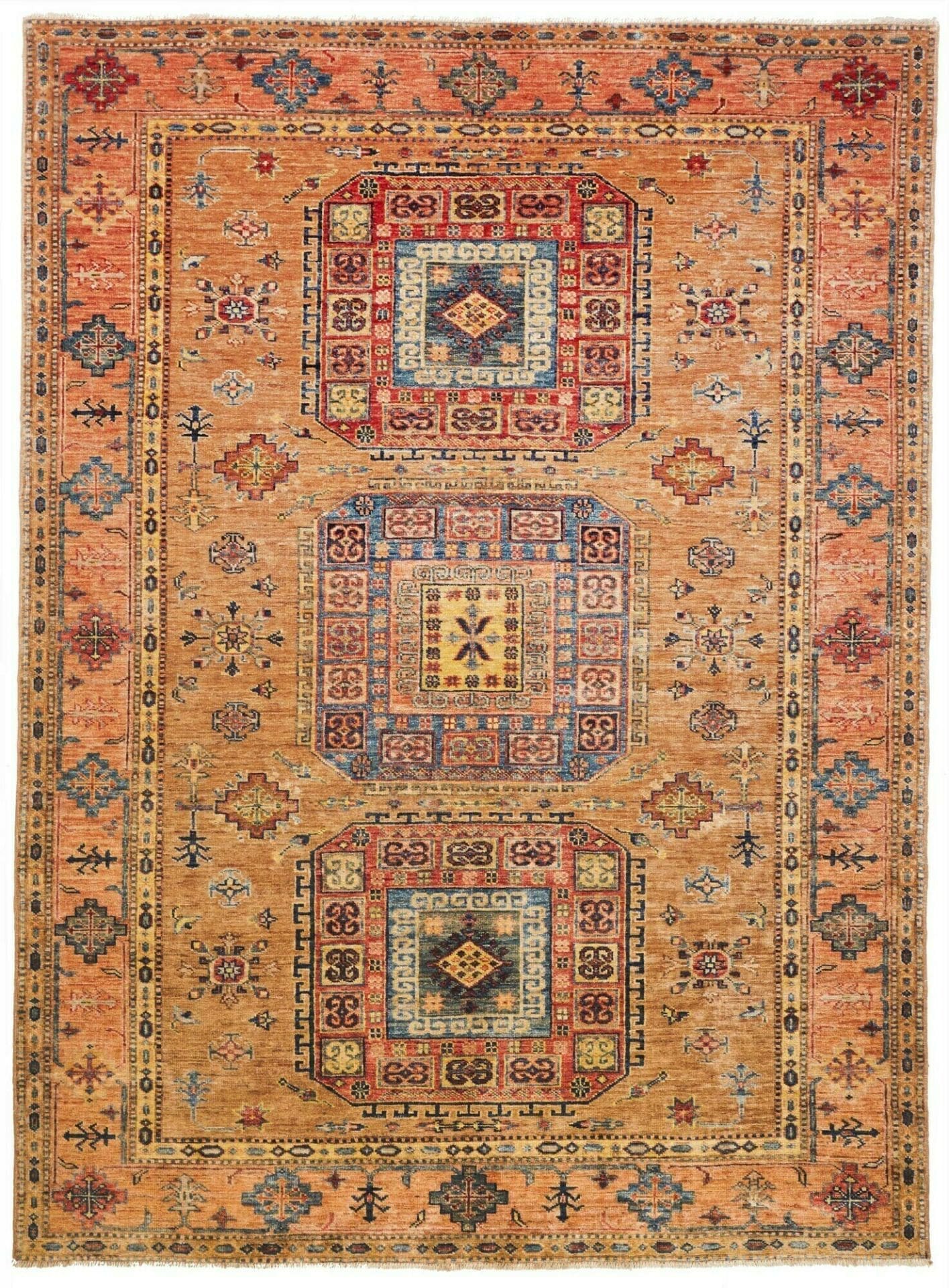 Kazak Teppich 155 x 205cm, geometrisches Muster, handgeknüpft
