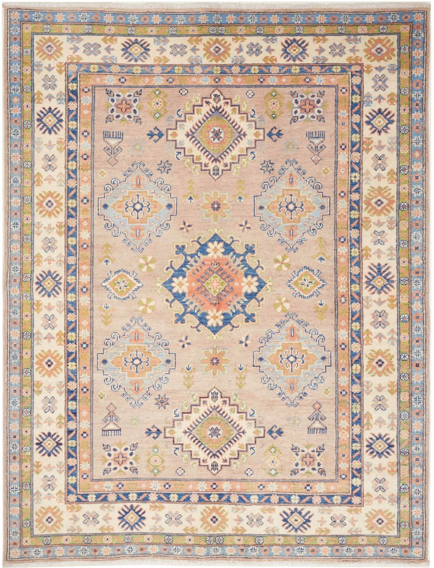 Kazak Teppich 156 x 199cm, geometrisches Muster, handgeknüpft