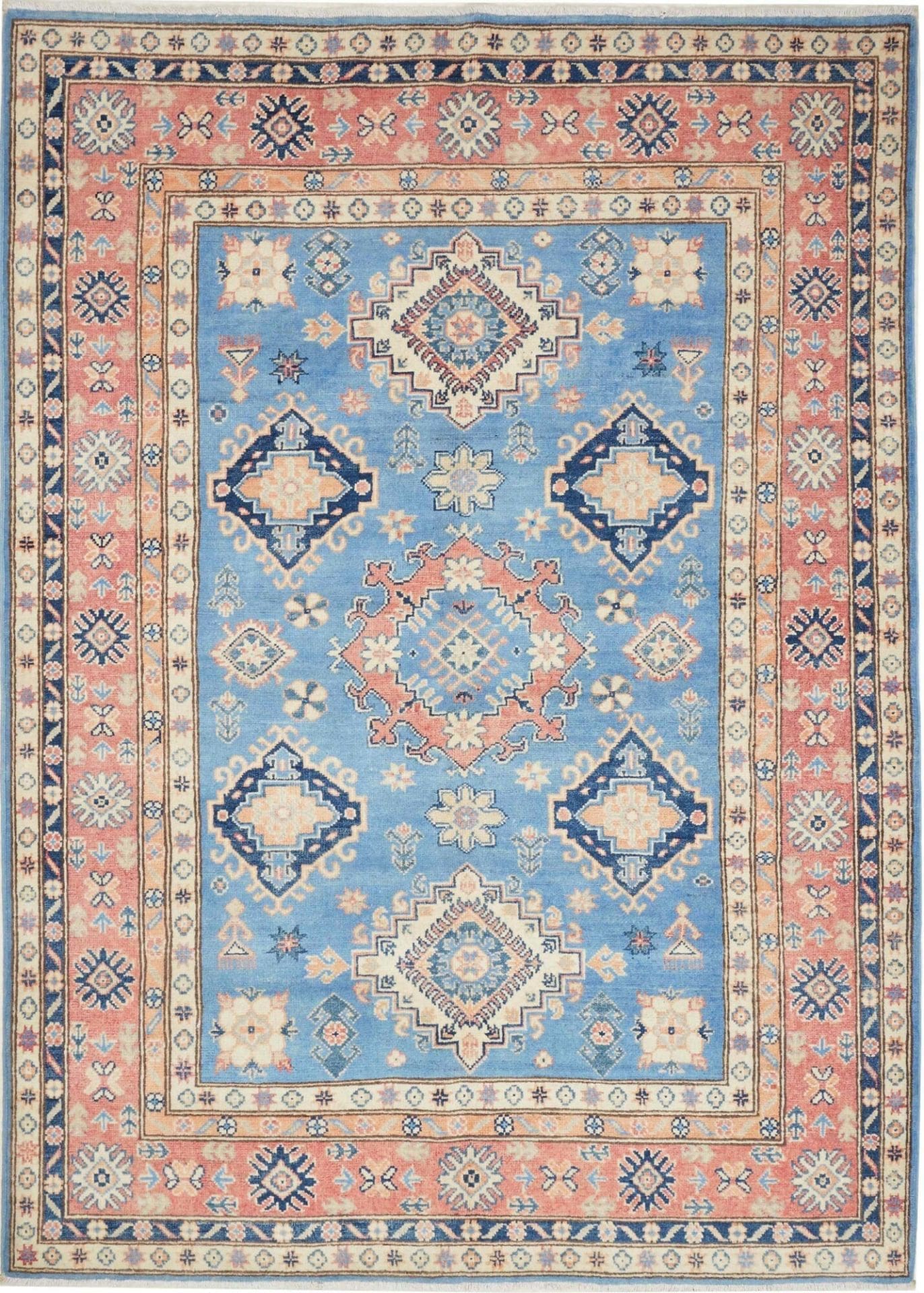 Kazak Teppich 157 x 215cm, geometrisches Muster, handgeknüpft