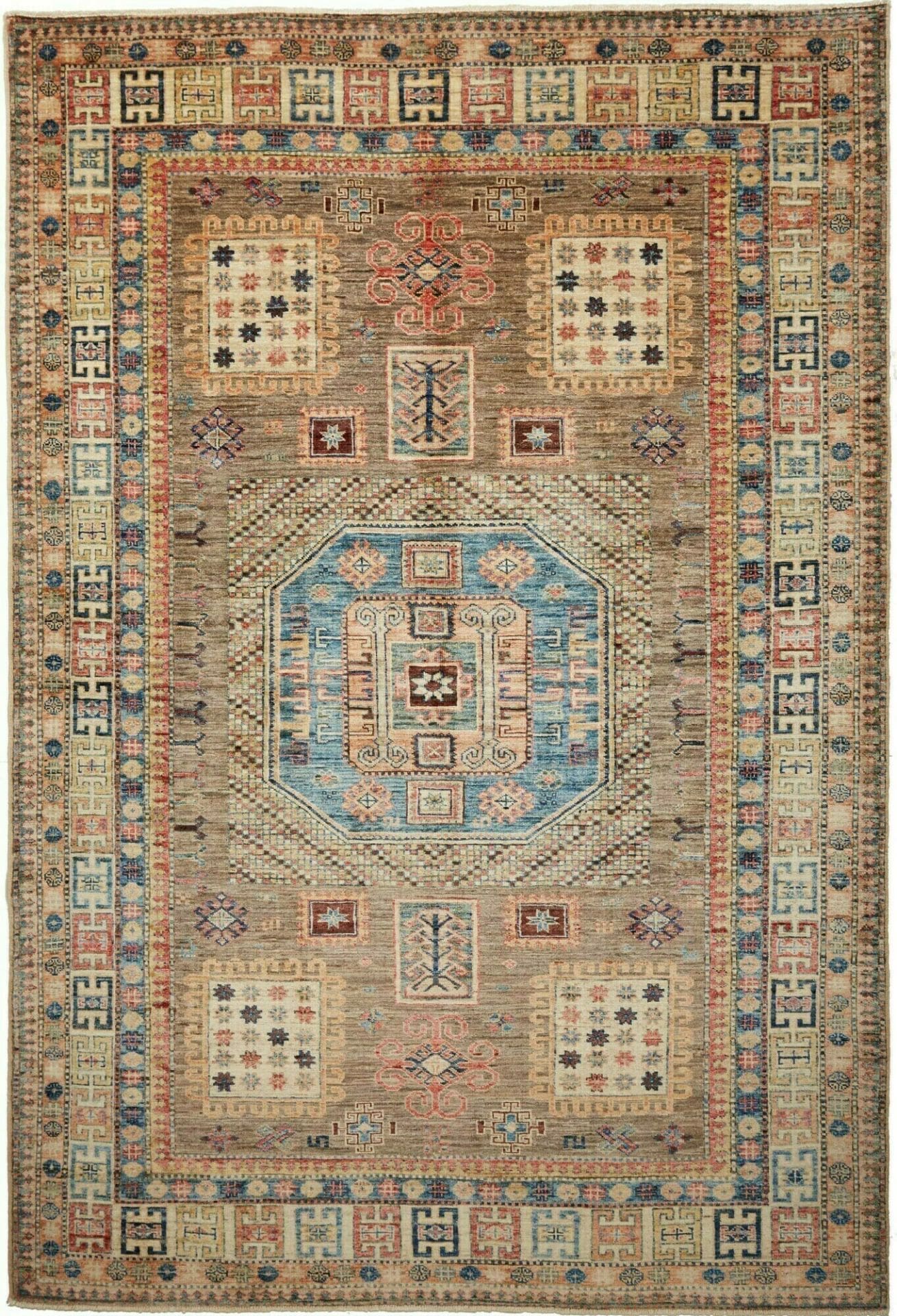 Kazak Teppich 166 x 240 cm, geometrisches Muster, handgeknüpft