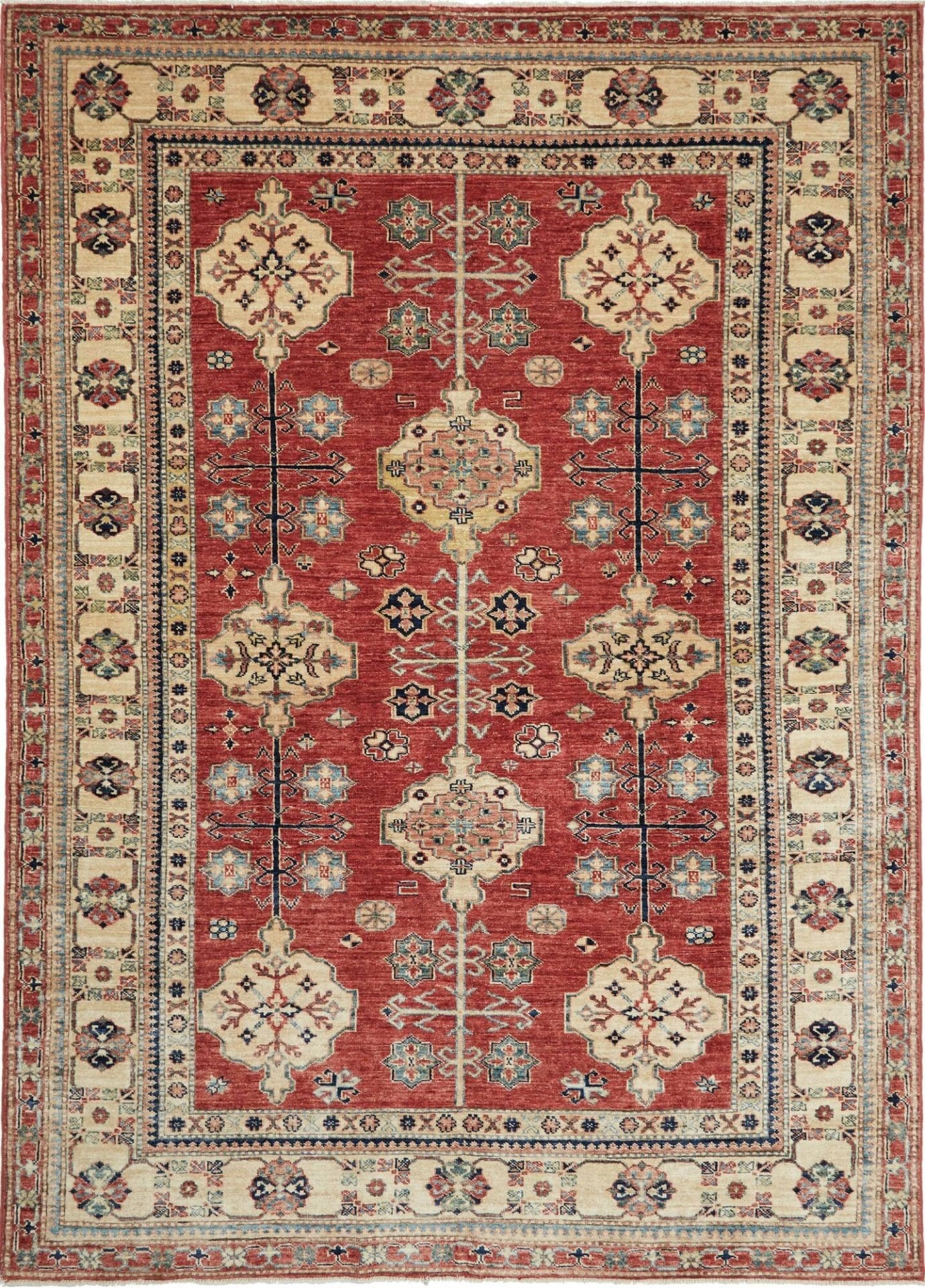 Kazak Teppich 169 x 242 cm, geometrisches Muster, handgeknüpft