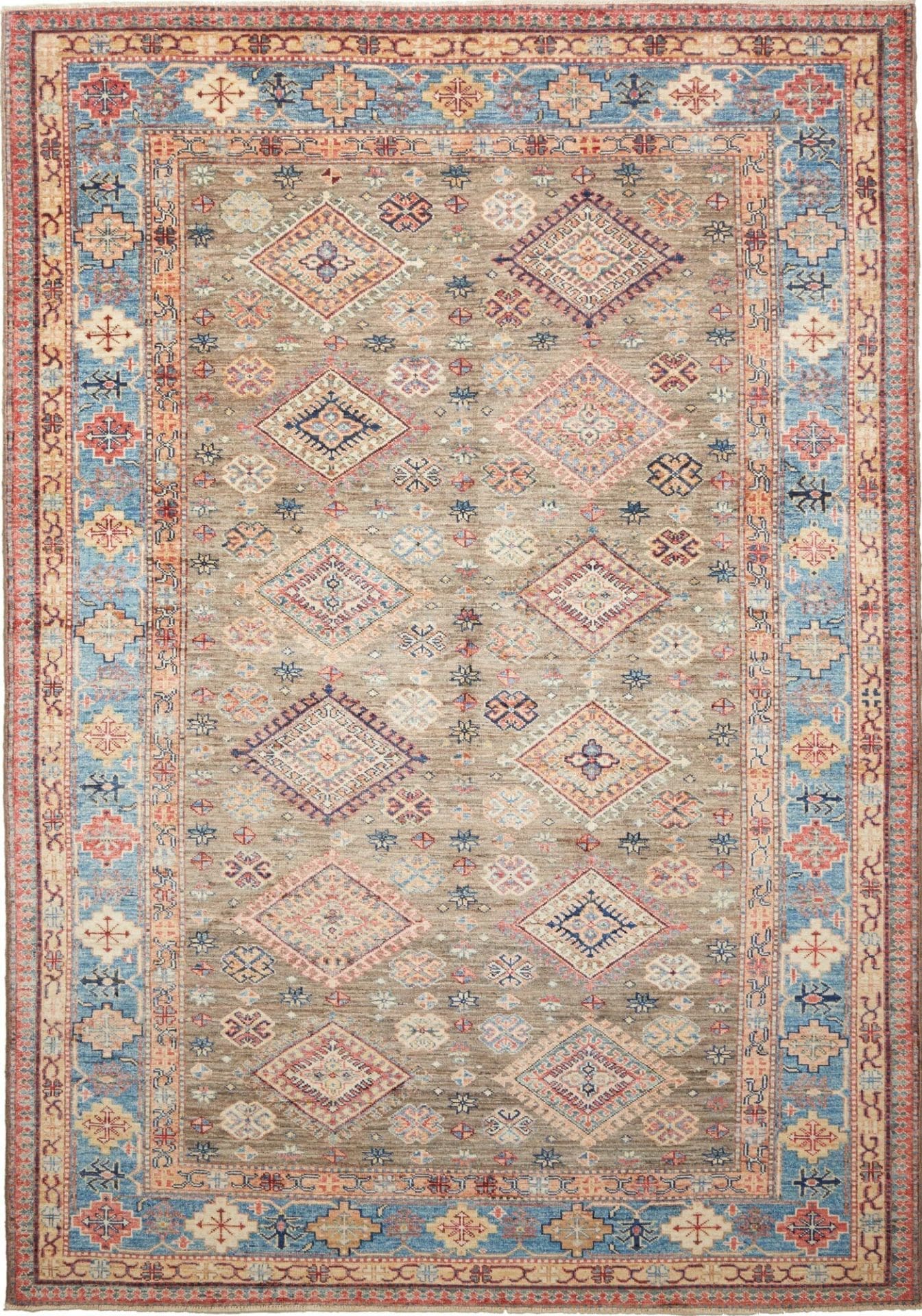 Kazak Teppich 171 x 237 cm, geometrisches Muster, handgeknüpft