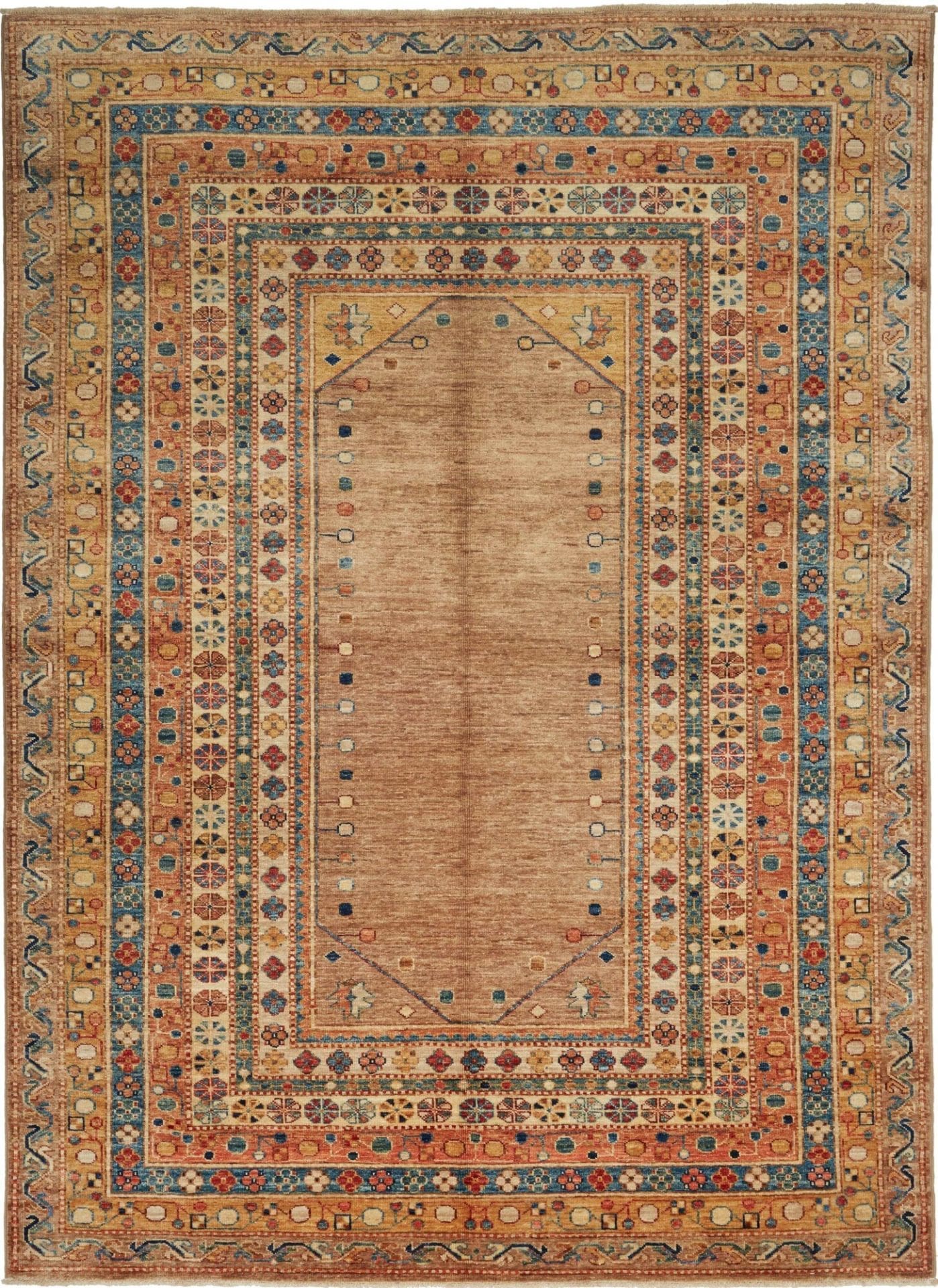Kazak Teppich 173 x 230cm, geometrisches Muster, handgeknüpft