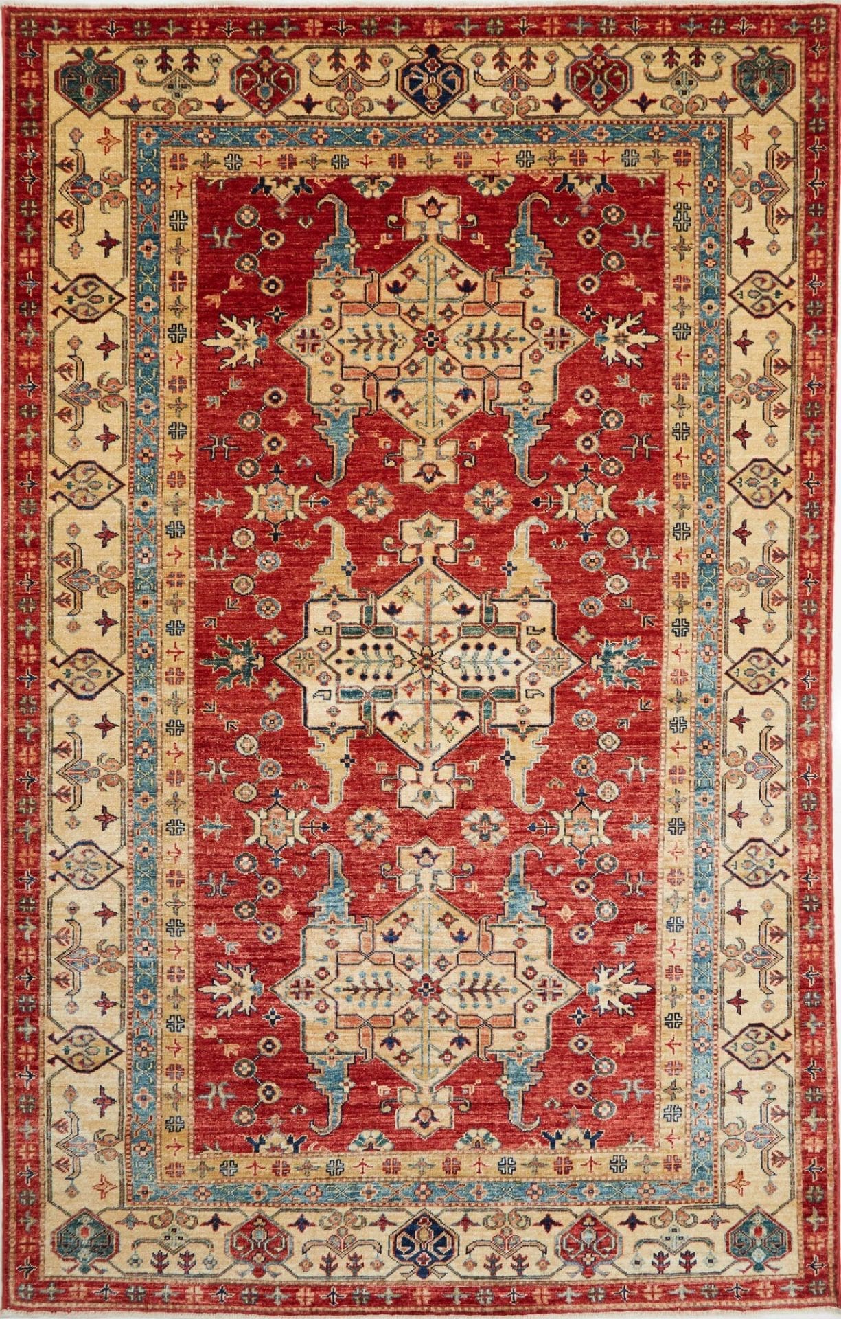 Kazak Teppich 173 x 264cm, geometrisches Muster, handgeknüpft