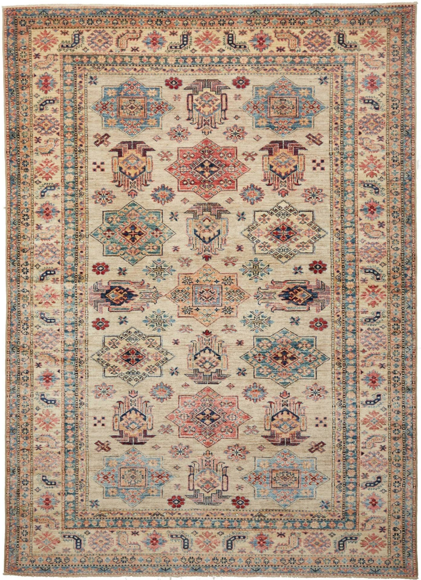 Kazak Teppich 175 x 236 cm - Geometrisches Muster, handgeknüpft