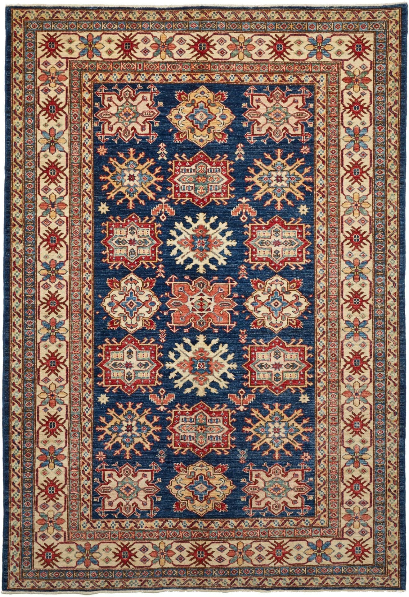 Kazak Teppich 175 x 247 cm, handgeknüpft, geometrisches Muster