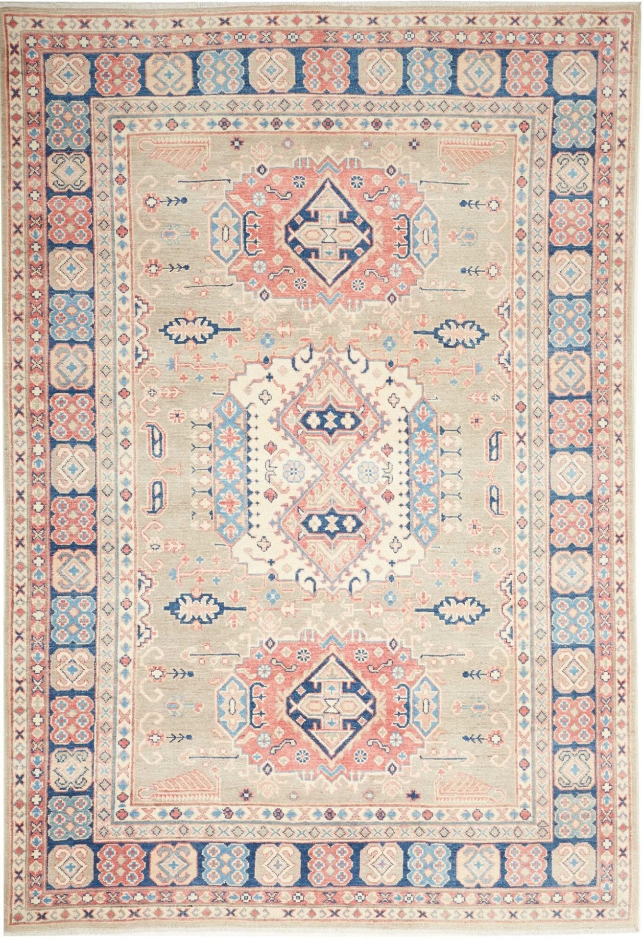 Kazak Teppich 177 x 246 cm, geometrisches Muster, handgeknüpft