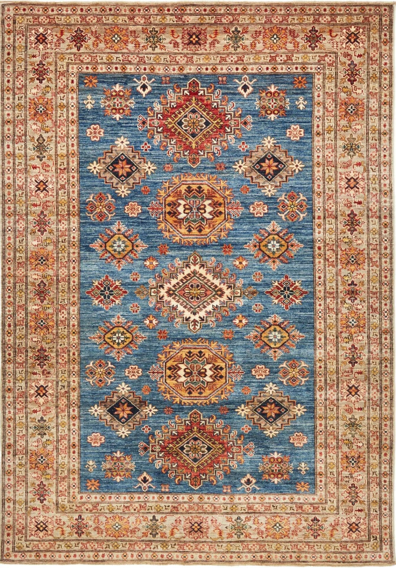Kazak Teppich 177 x 248 cm handgeknüpft, geometrisches Muster