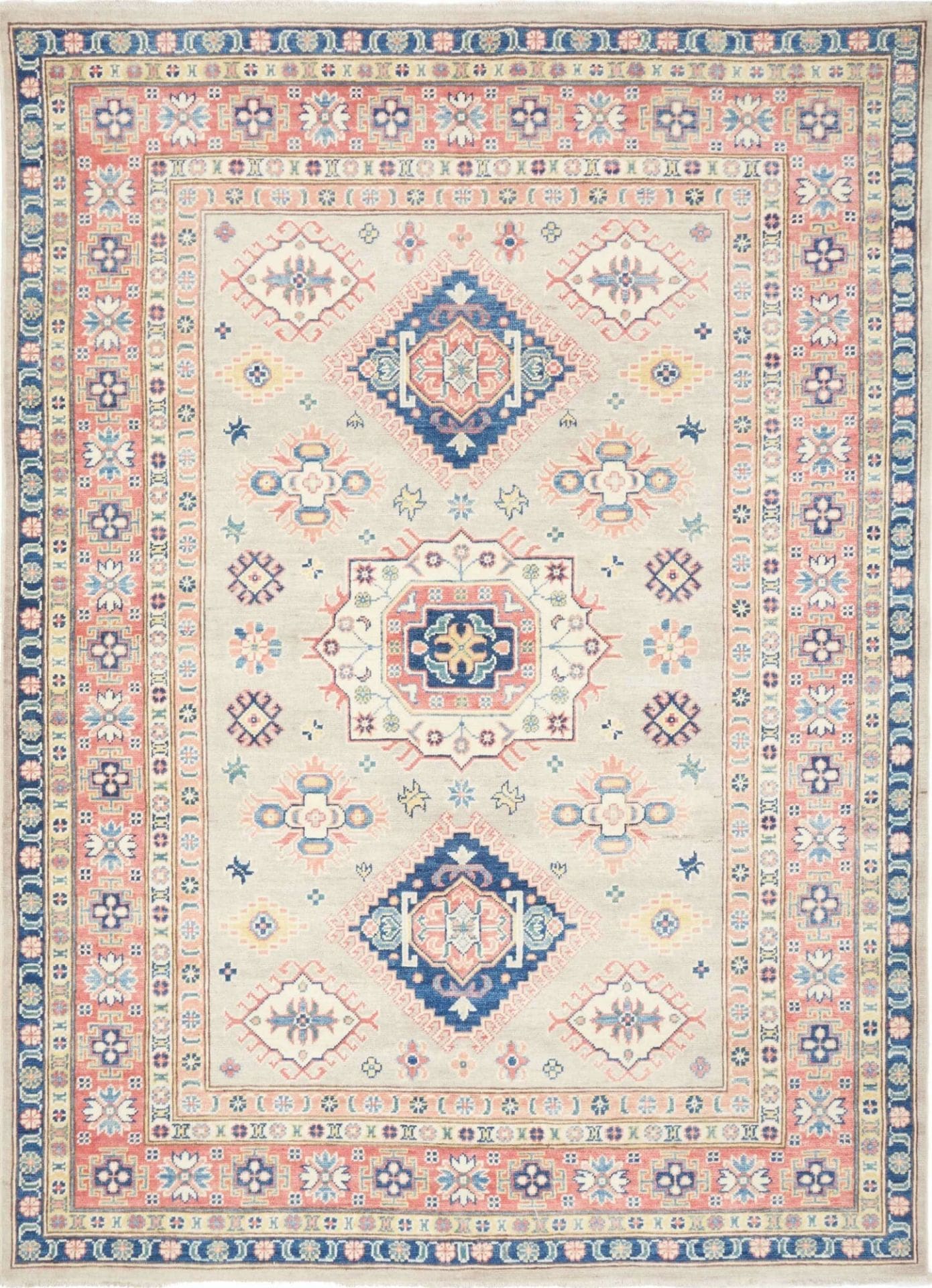 Kazak Teppich 183 x 247 cm, geometrisches Muster, handgeknüpft