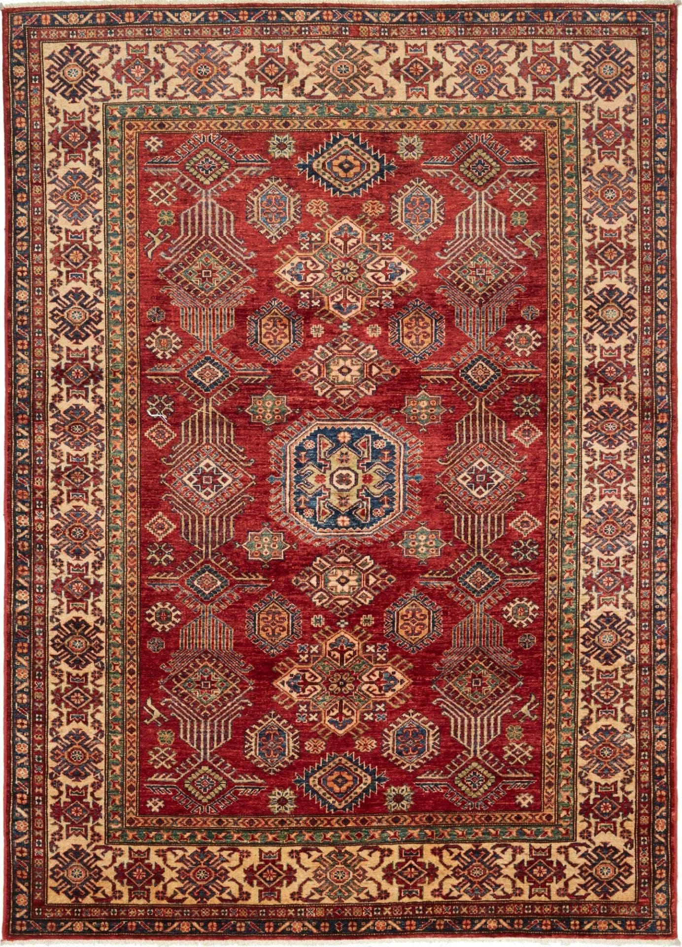 Kazak Teppich 185 x 253cm – Handgeknüpft, geometrische Muster, Wolle