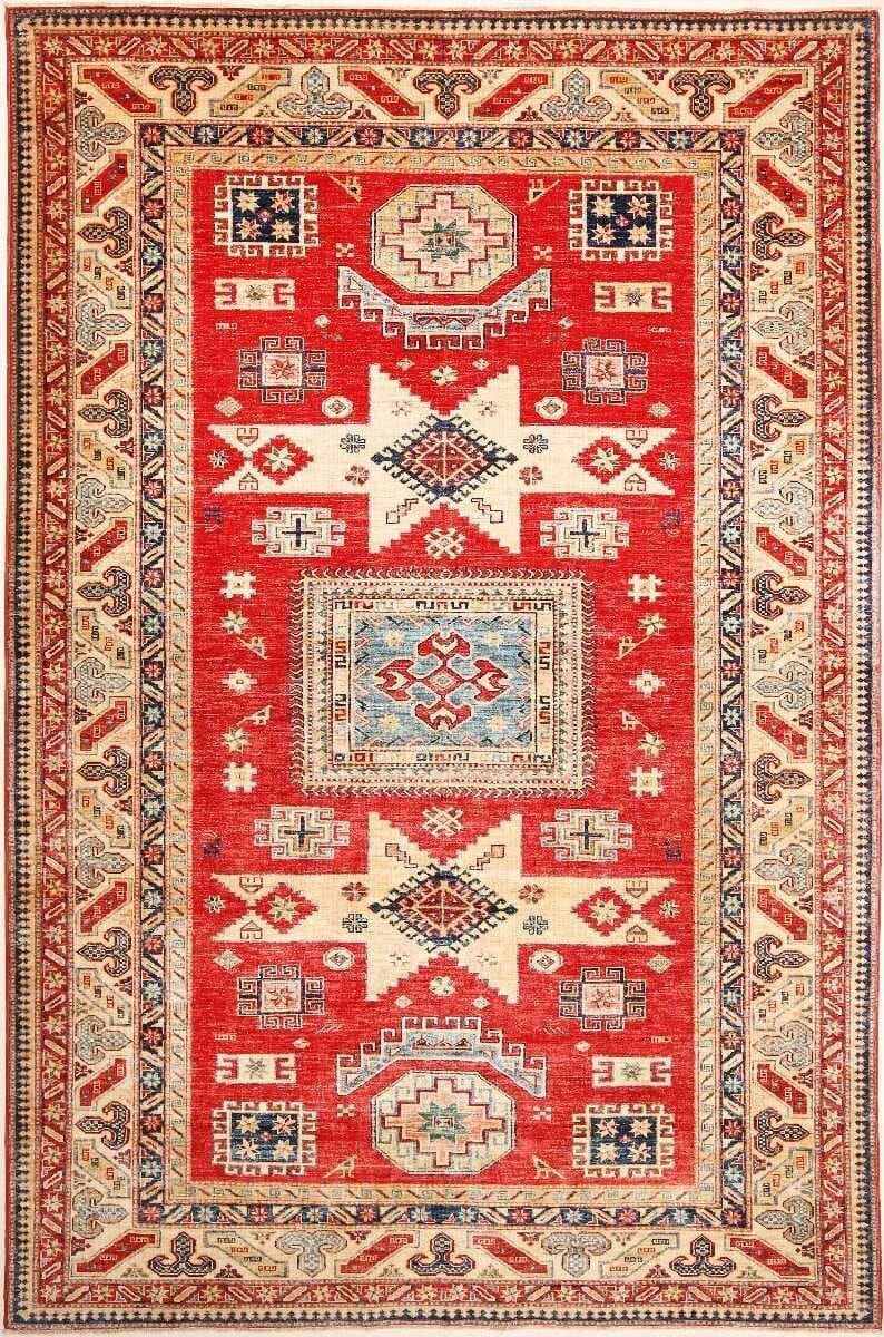 Kazak Teppich 200 x 302cm, geometrisches Muster, handgeknüpft