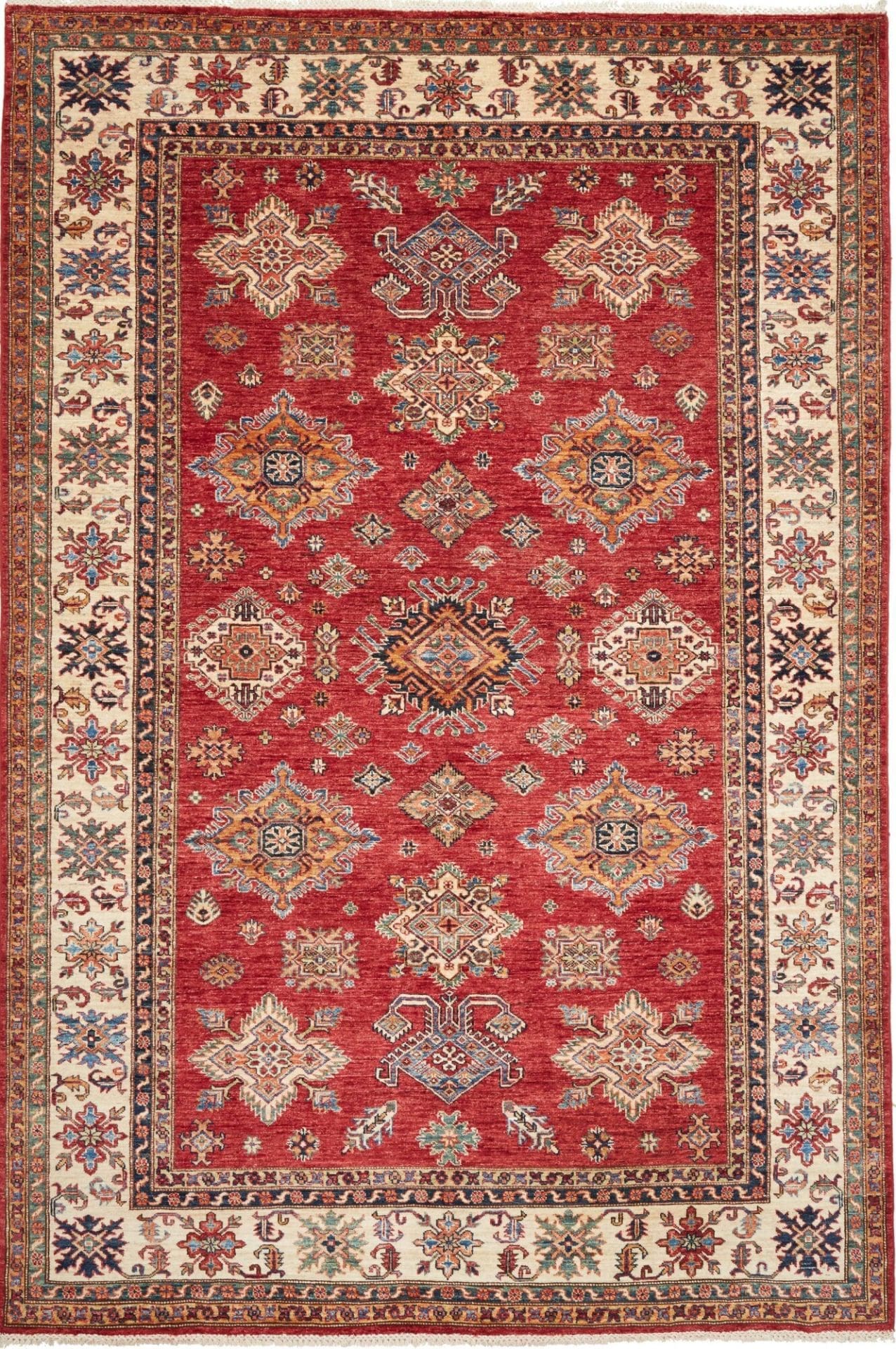 Kazak Teppich 206 x 304cm, geometrische Muster, handgeknüpft