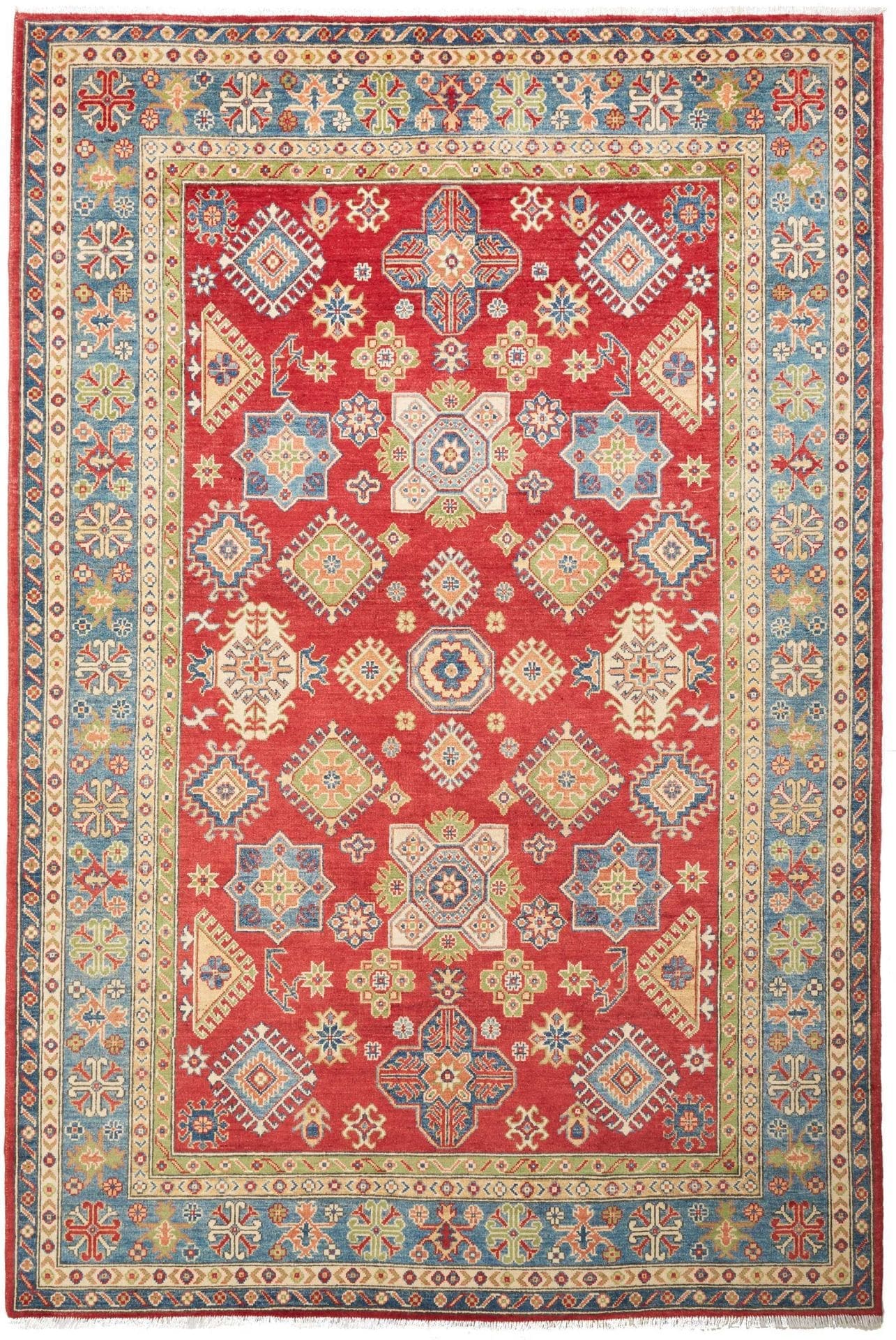 Kazak Teppich 208 x 303 cm, geometrisches Muster, handgeknüpft