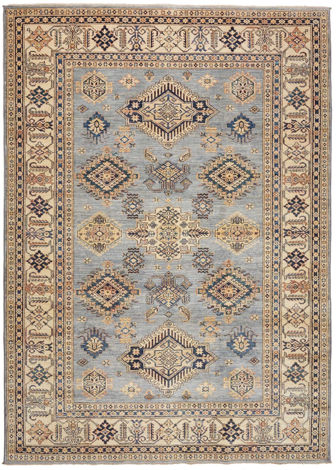 Kazak Teppich 209 x 288 cm, geometrisches Muster, handgeknüpft