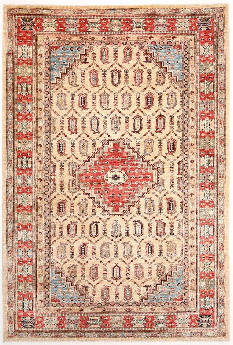 Kazak Teppich 209 x 299 cm, geometrische Muster, handgeknüpft