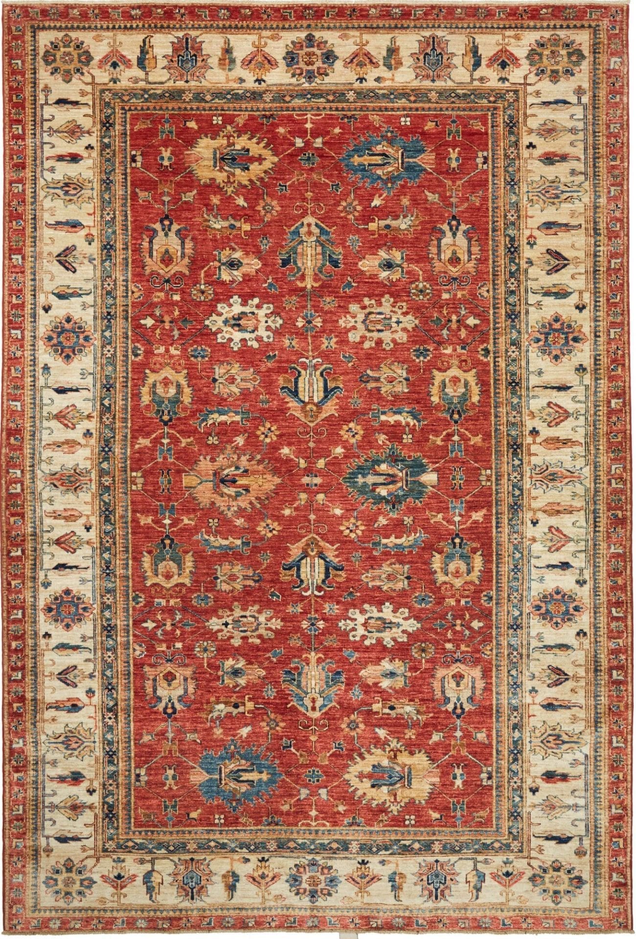 Kazak Teppich 209 x 304 cm, geometrisches Muster, handgeknüpft