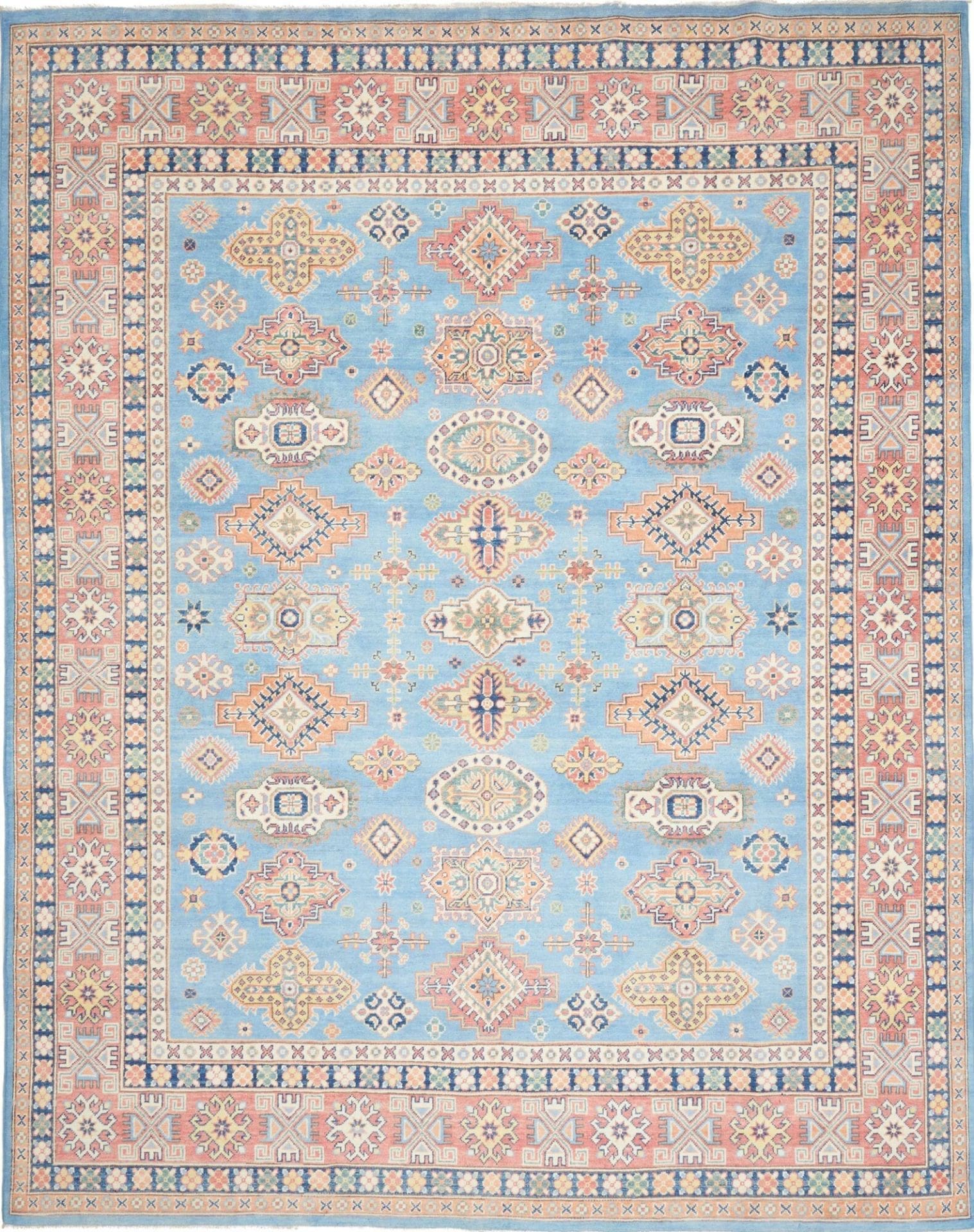 Kazak Teppich 243 x 302 cm, geometrische Muster, handgeknüpft