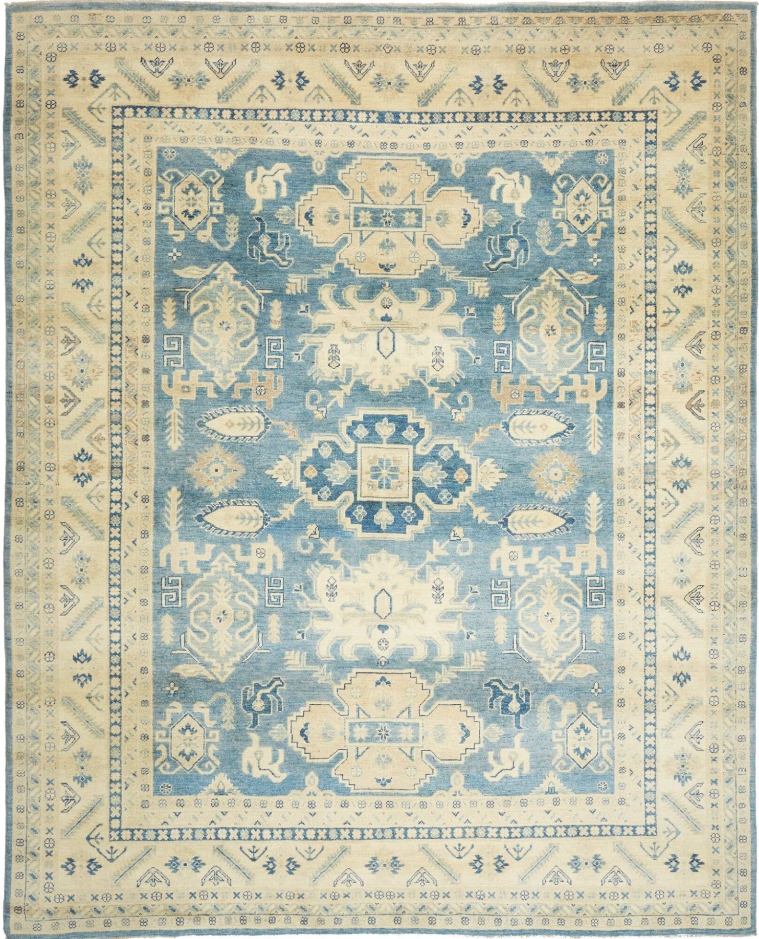 Kazak Teppich 245 x 293cm, geometrisches Muster, handgeknüpft