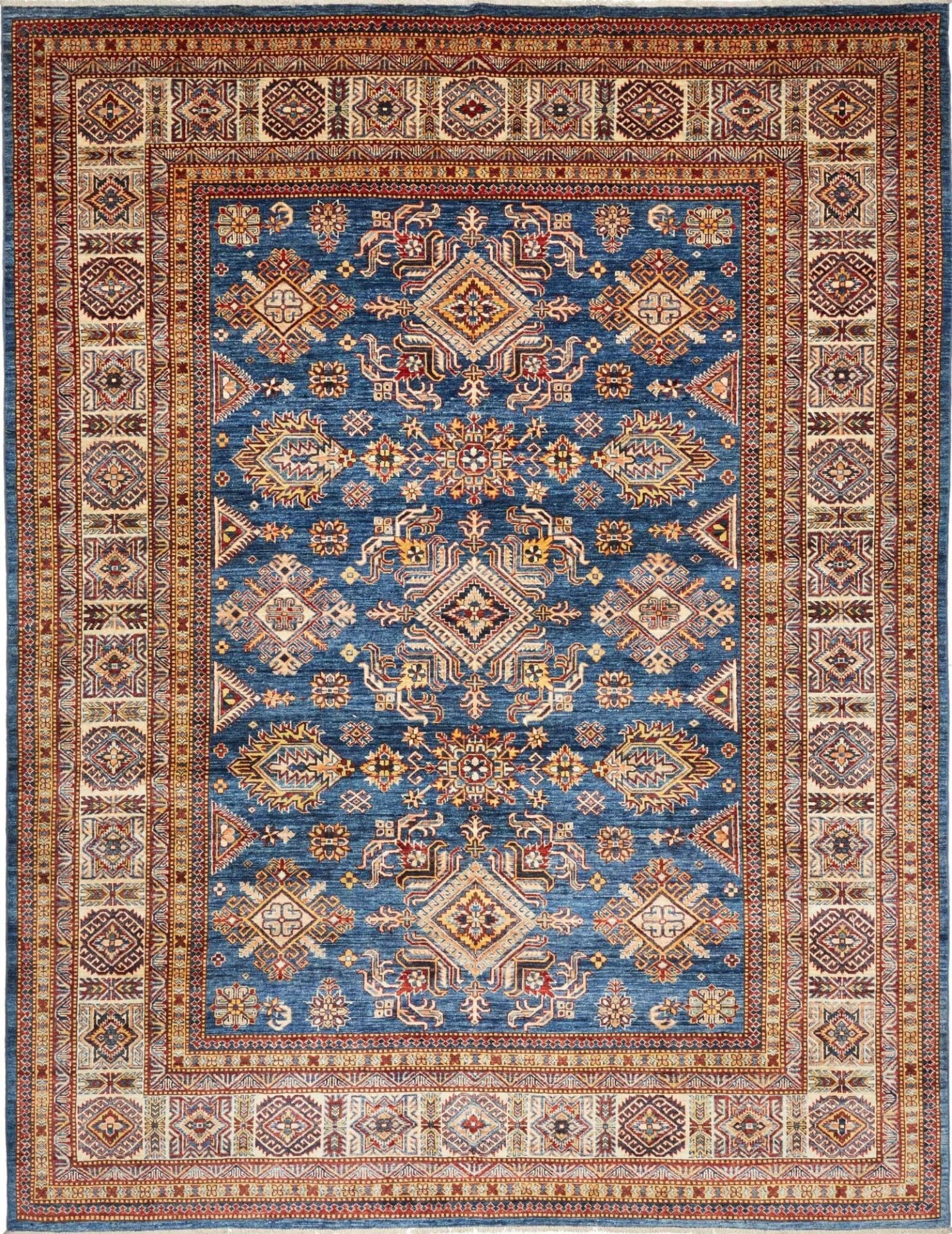 Kazak Teppich 245 x 313 cm, geometrisches Muster, handgeknüpft