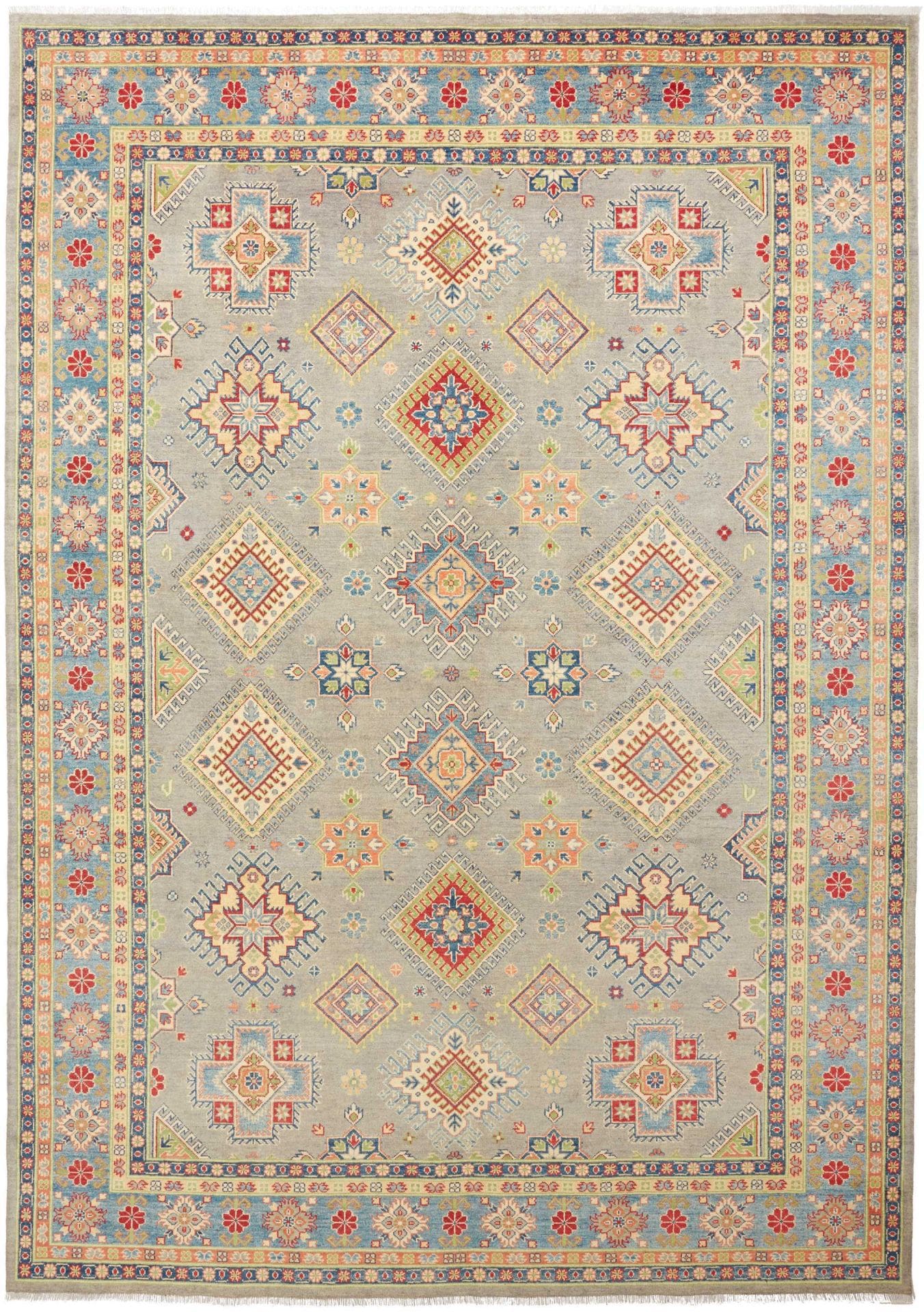 Kazak Teppich 246 x 350cm, geometrisches Muster, handgeknüpft