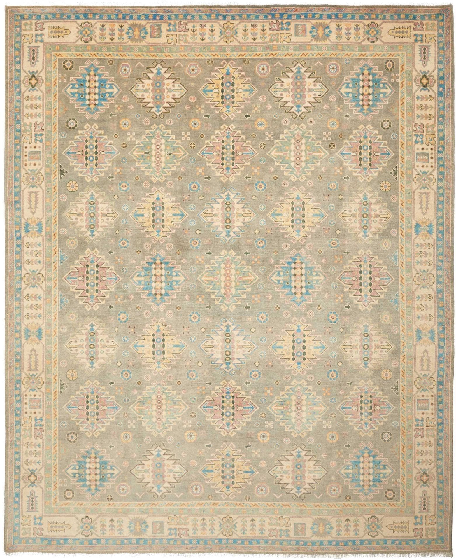 Kazak Teppich 248 x 304 cm, geometrisches Muster, handgeknüpft