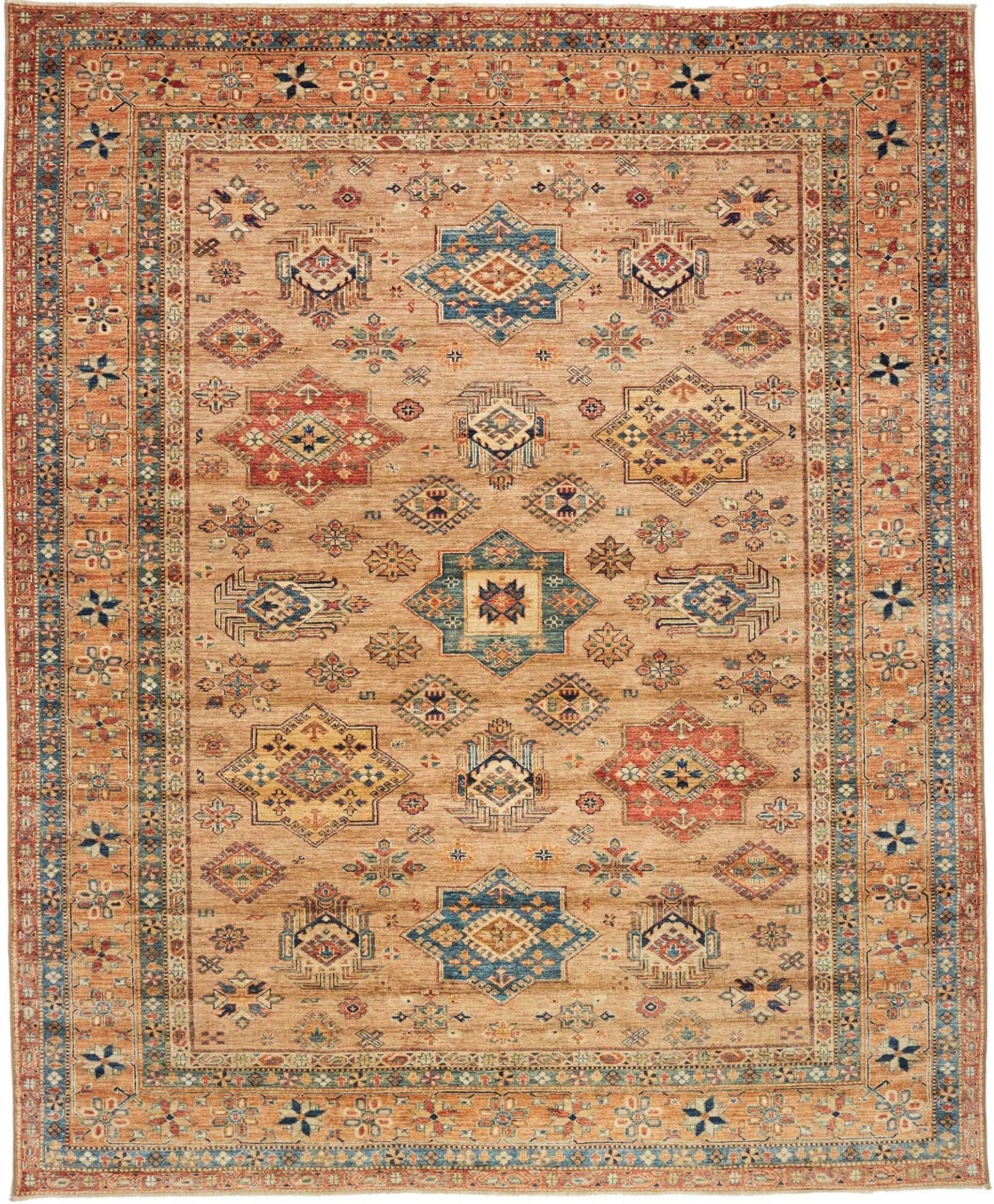 Kazak Teppich 249 x 299 cm, geometrisch, Schurwolle, handgeknüpft