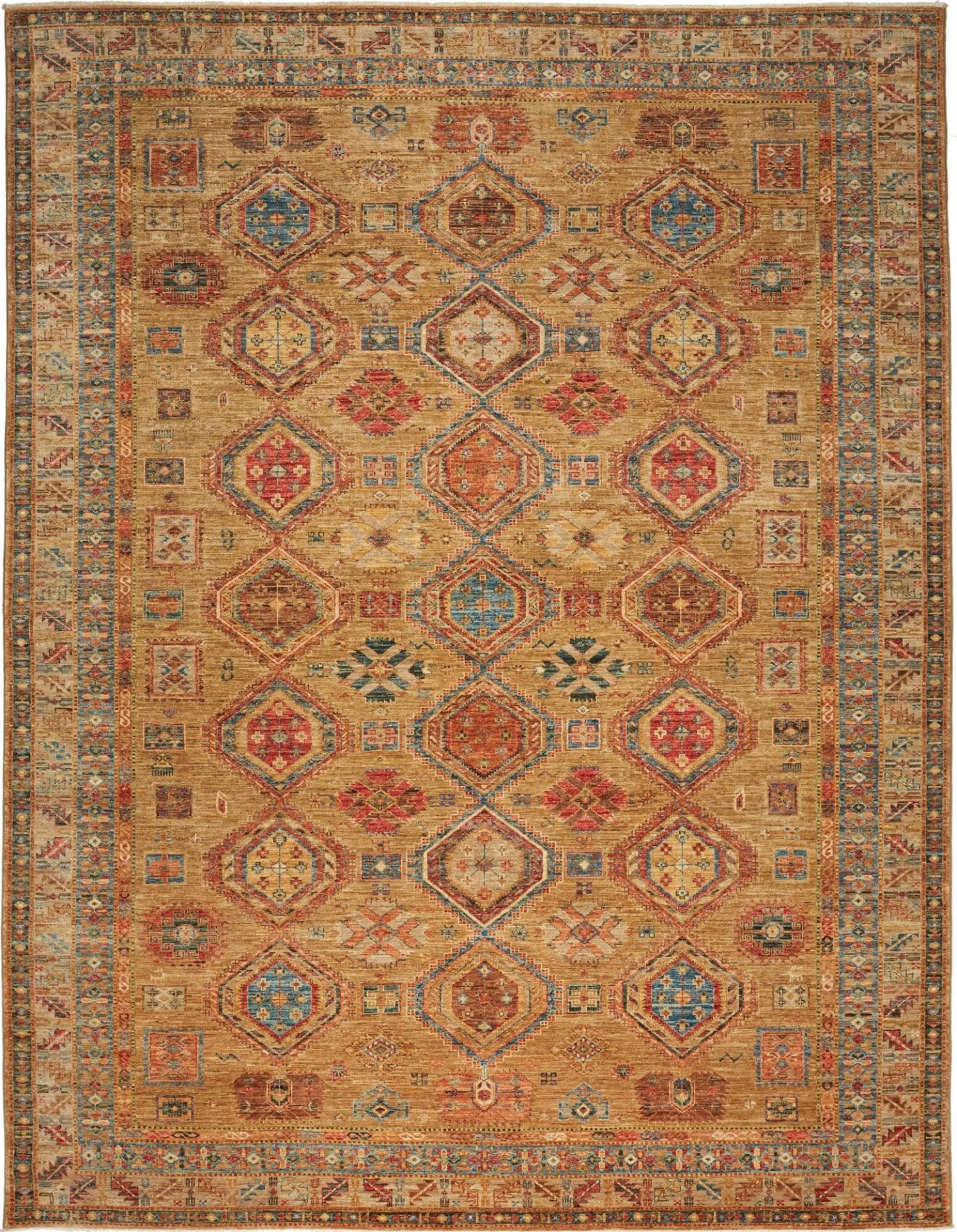 Kazak Teppich 249 x 316 cm, geometrisches Muster, handgeknüpft