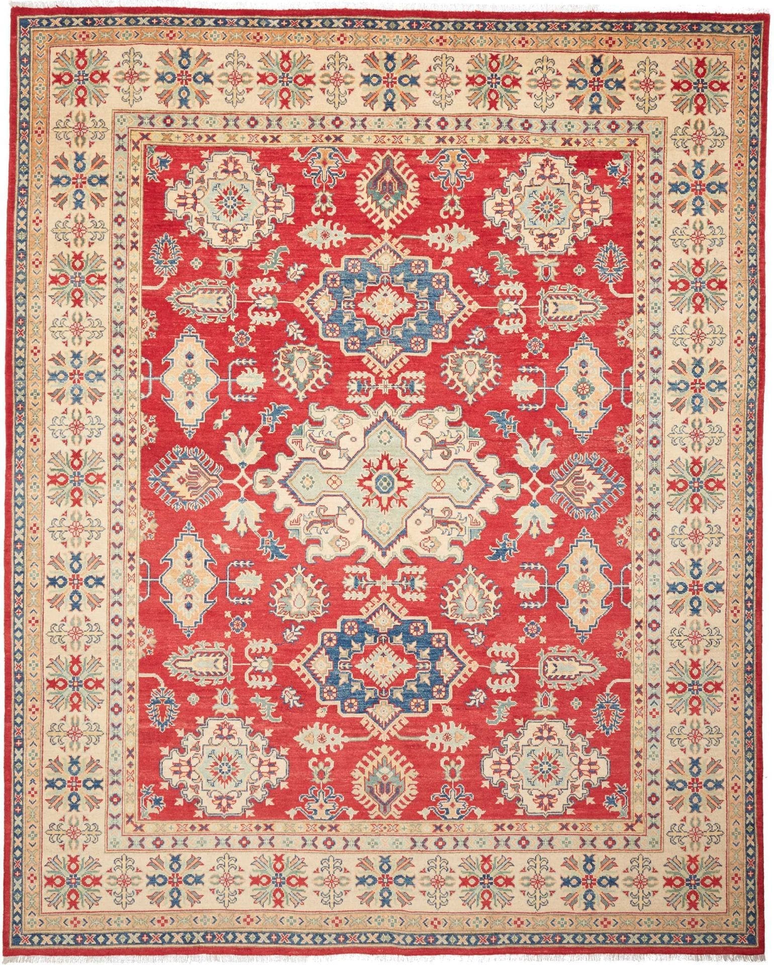 Kazak Teppich 250 x 308 cm, geometrisches Muster, handgeknüpft