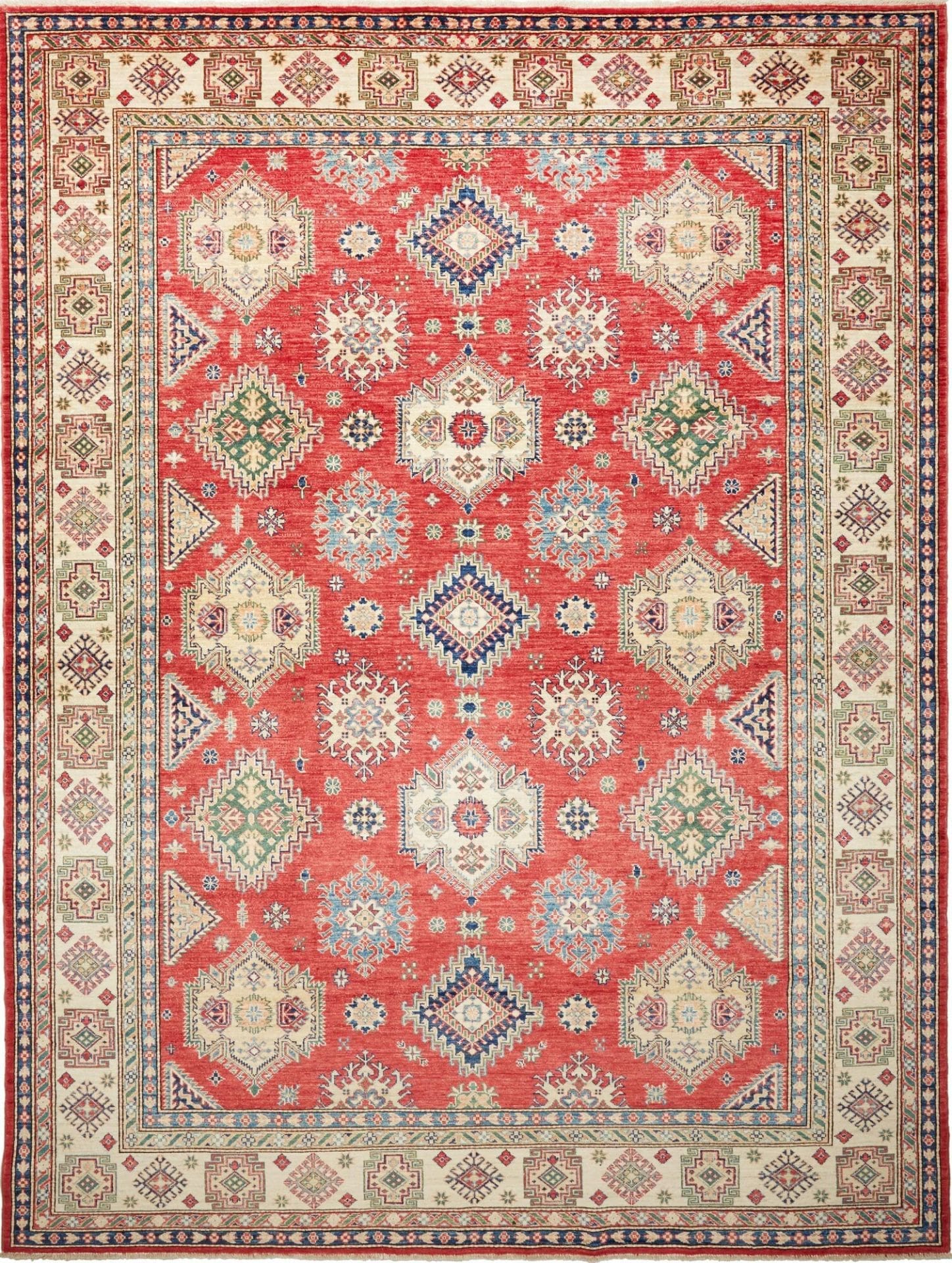 Kazak Teppich 250 x 325 cm, geometrisches Muster, handgeknüpft