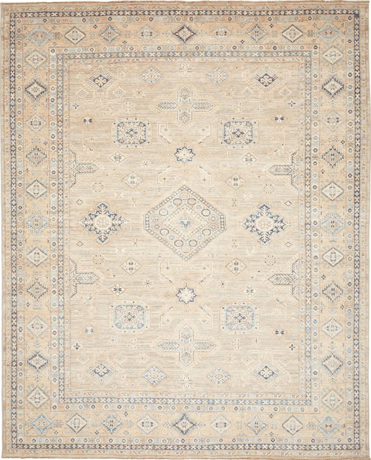 Kazak Teppich 251 x 309 cm, geometrisches Muster, handgeknüpft