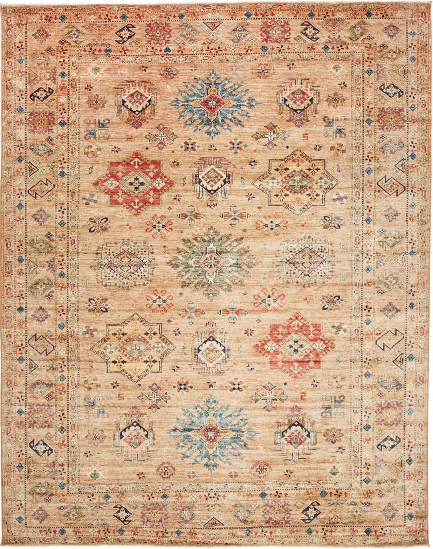 Kazak Teppich 252 x 315cm, geometrisches Muster, handgeknüpft