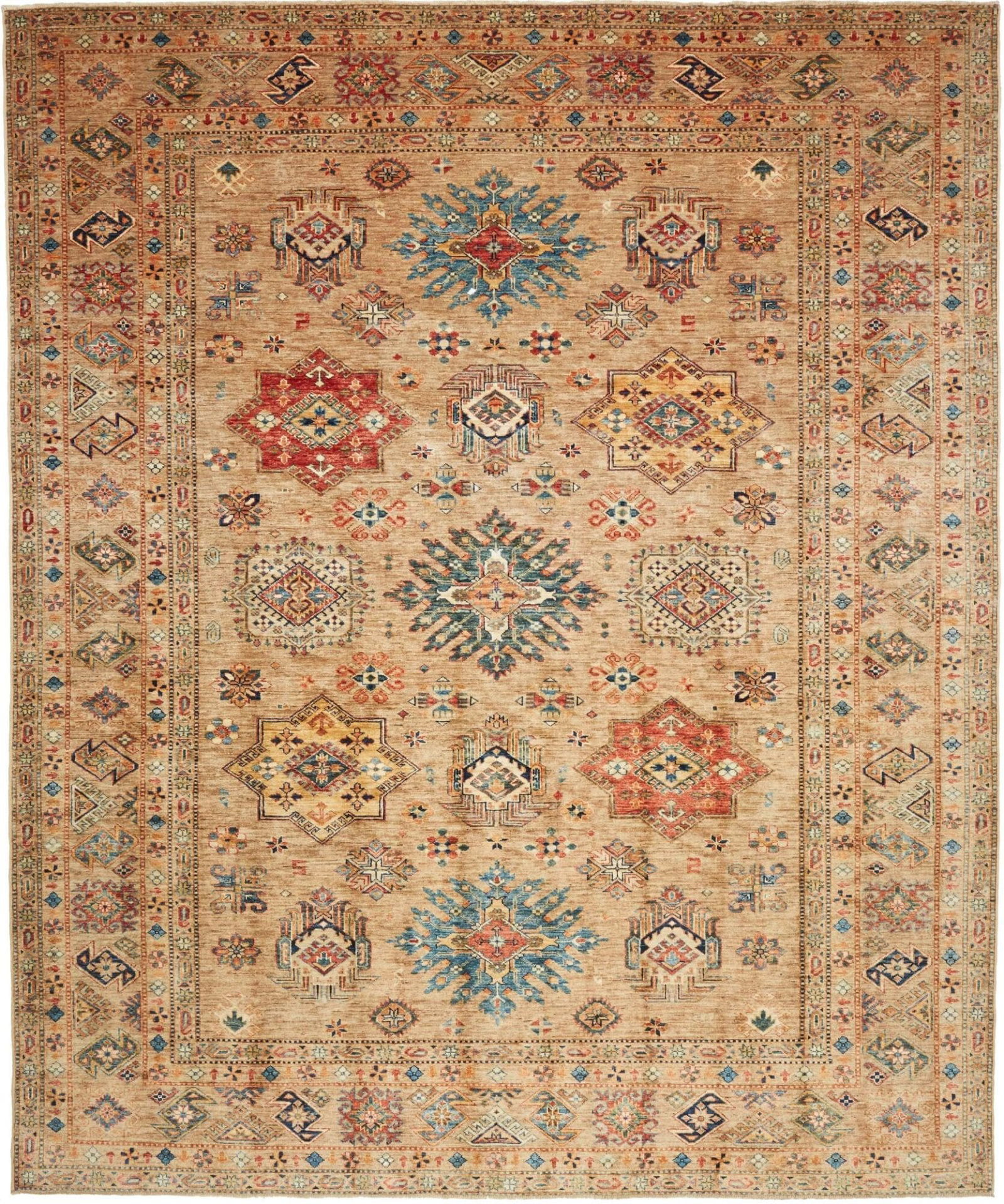 Kazak Teppich 253 x 303cm, geometrische Muster, handgeknüpft